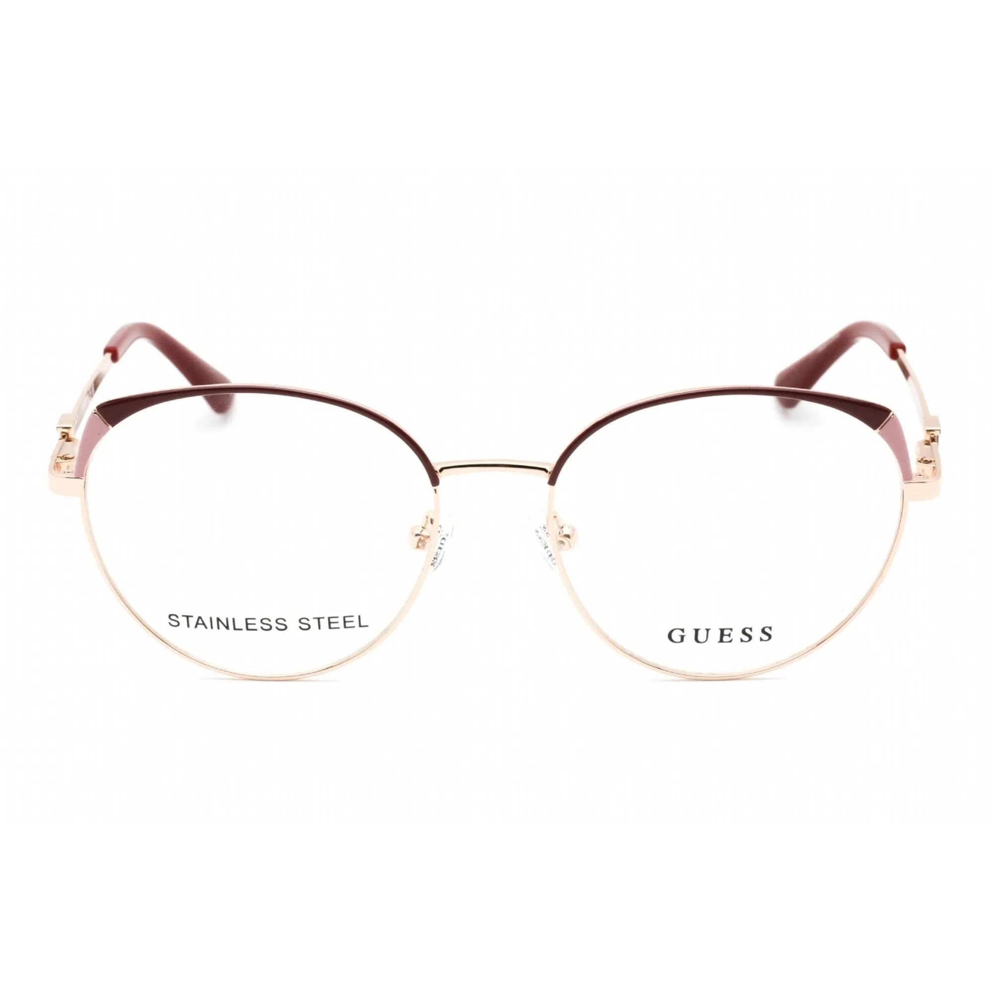 Guess Women's Eyeglasses - Full Rim Shiny Bordeaux Metal Round Frame | GU2867 069