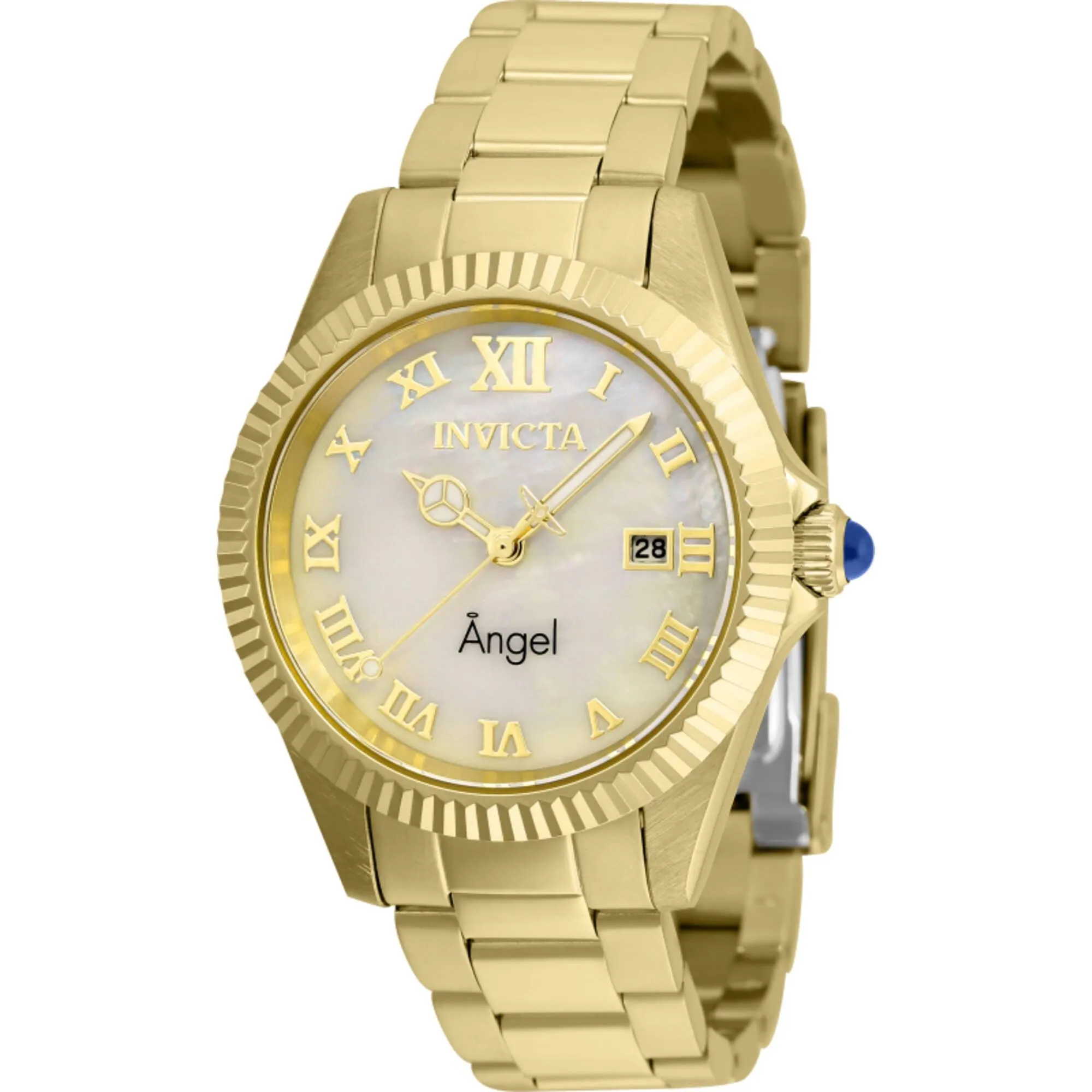 Invicta Women's Watch - Angel Date White MOP Dial Yellow Gold Steel Bracelet | 36058