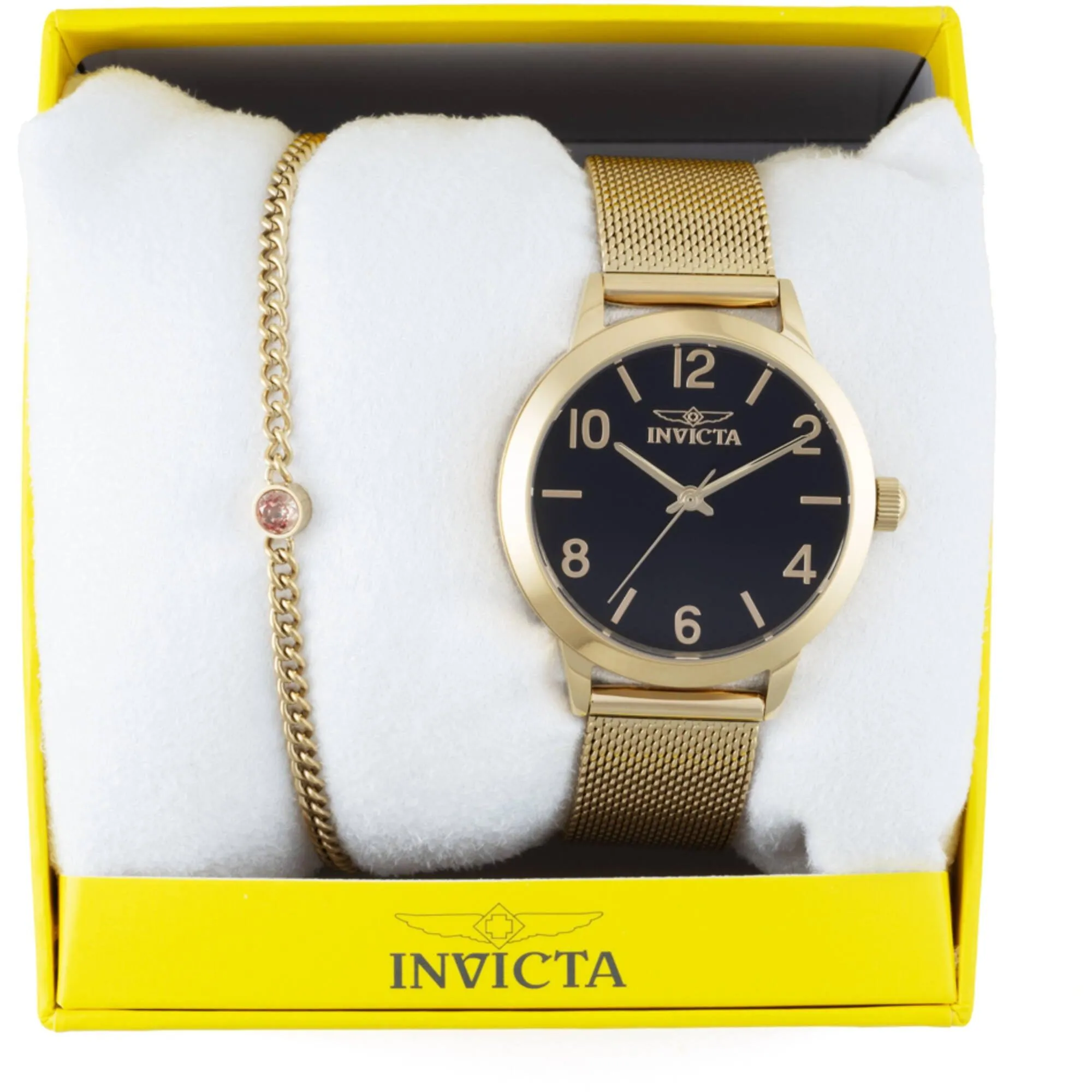 Invicta Women's Watch Set - Wildflower Black Dial Yellow Gold Mesh Bracelet | 47277
