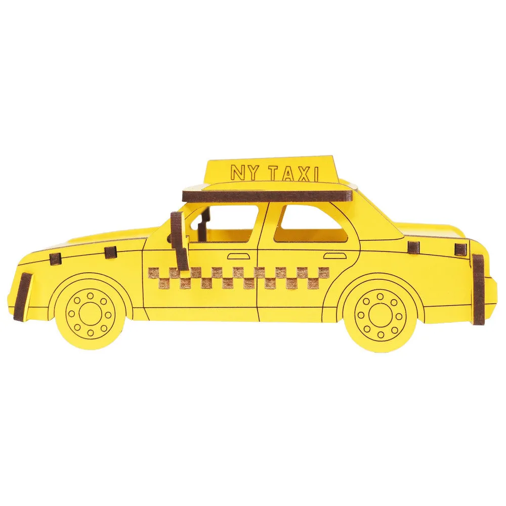 Little & Wood: Woodlet: Vibrant Medium Taxi - 3D Wooden Kit