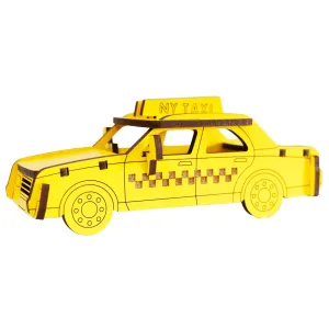 Little & Wood: Woodlet: Vibrant Medium Taxi - 3D Wooden Kit