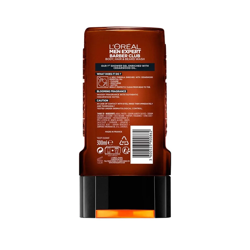 L'Oreal Men Expert Body, Hair & Beard Wash Barber Club Cedarwood Essential Oil 300ml