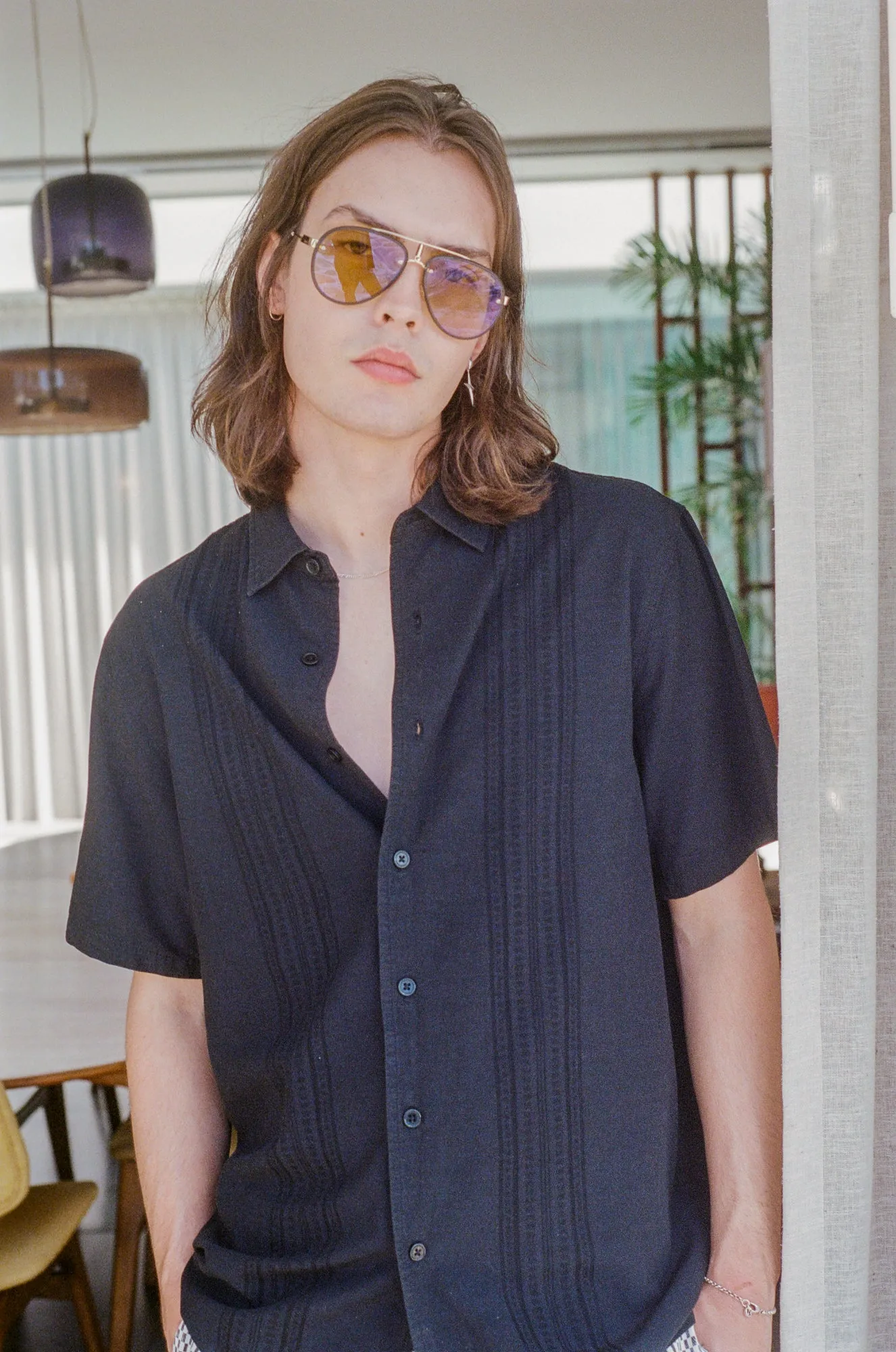 Minimal Jacquard Short Sleeve Shirt - Washed Black