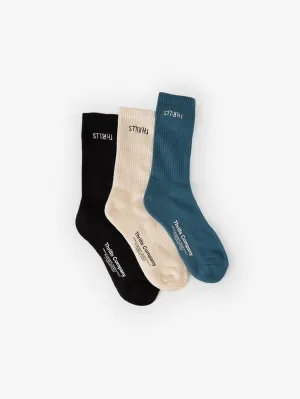 Minimal Thrills Embro 3 Pack Sock - Heritage White - Black - Dark Slate