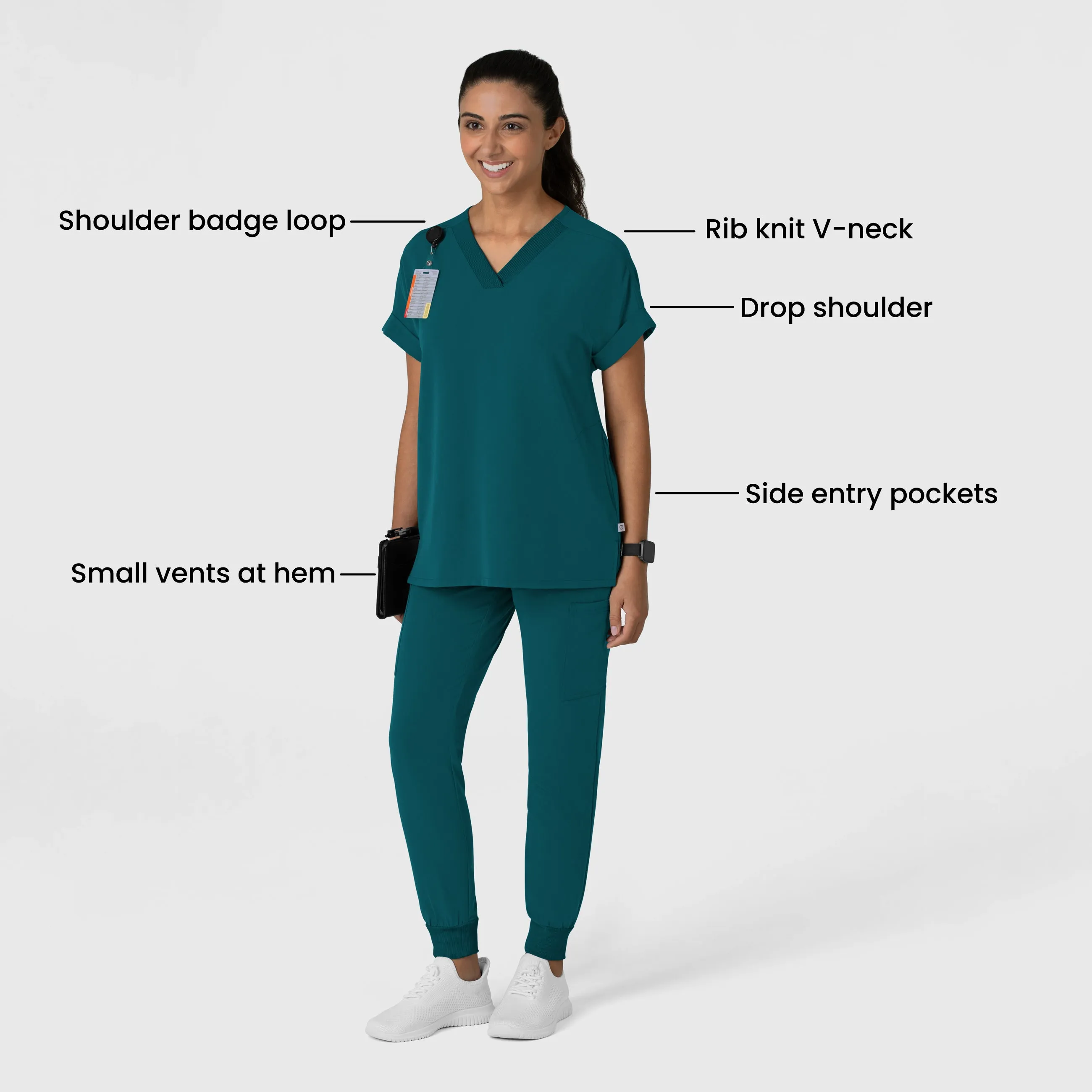 Nova Women's Drop Shoulder Boxy Scrub Top - Caribbean