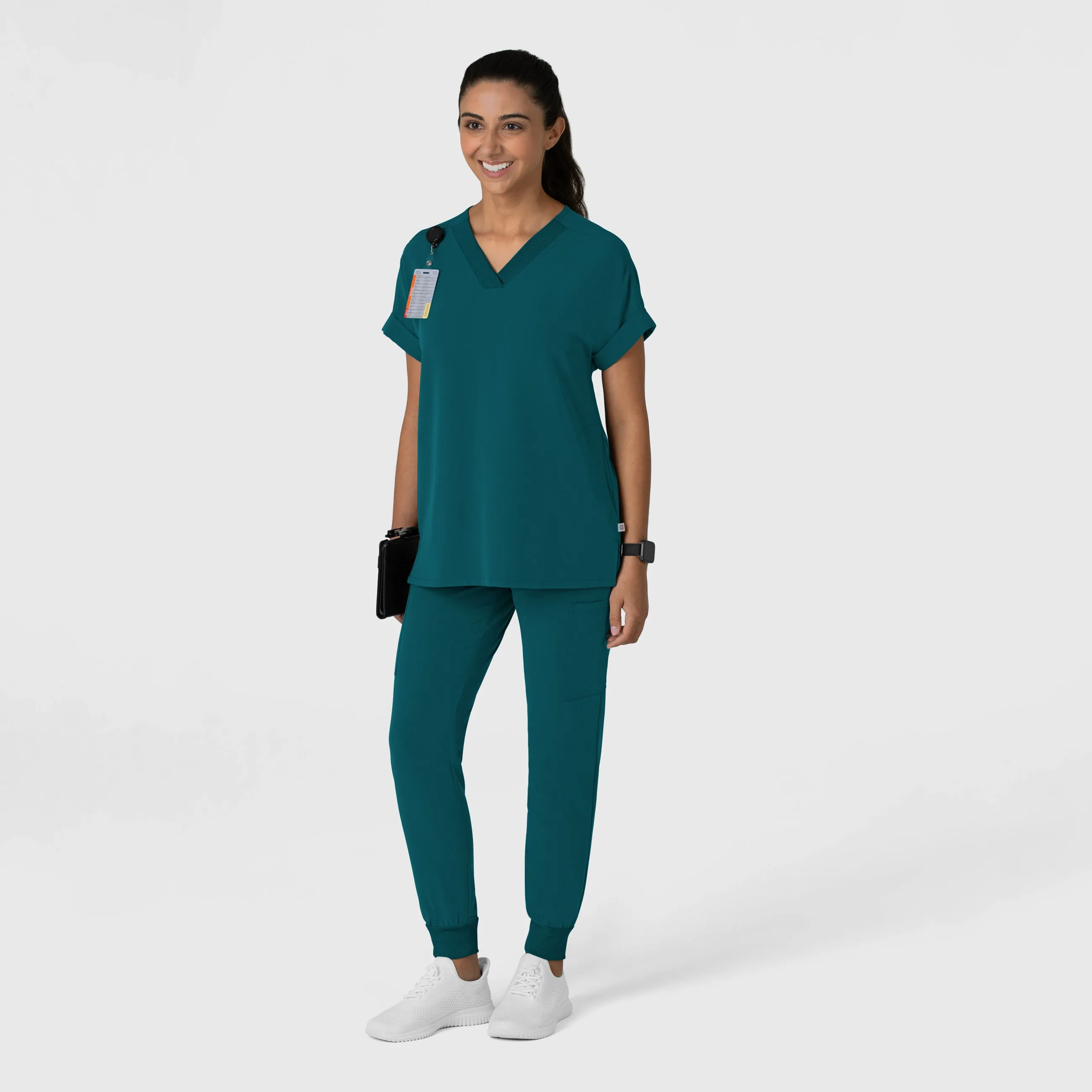 Nova Women's Drop Shoulder Boxy Scrub Top - Caribbean
