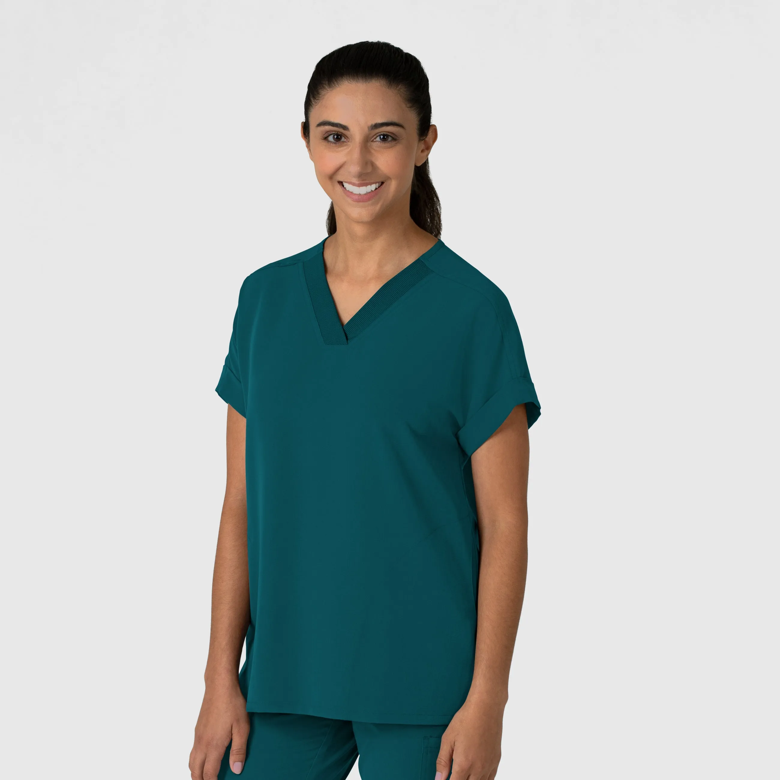 Nova Women's Drop Shoulder Boxy Scrub Top - Caribbean