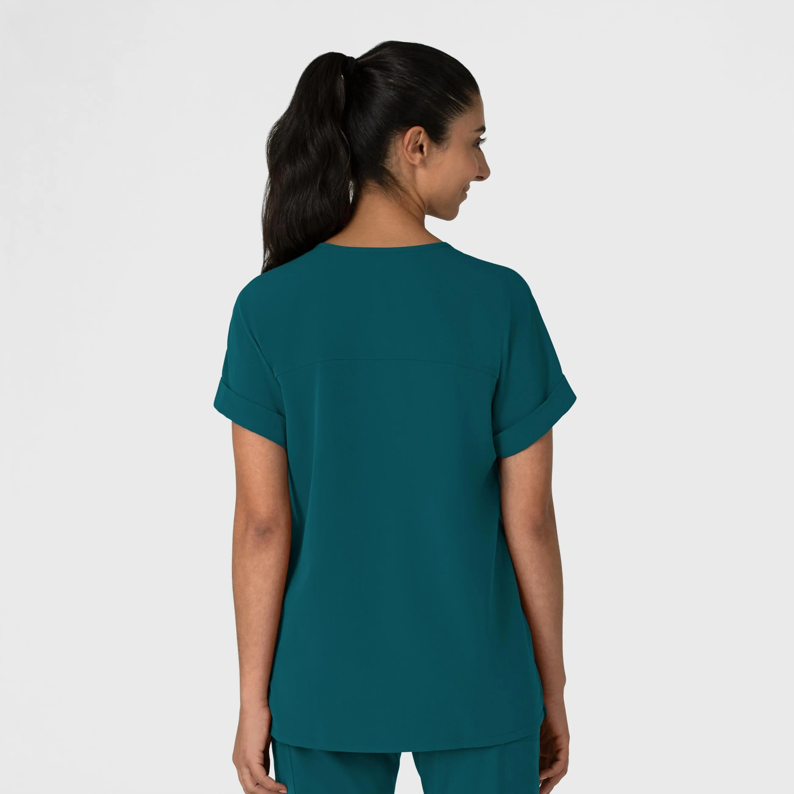 Nova Women's Drop Shoulder Boxy Scrub Top - Caribbean