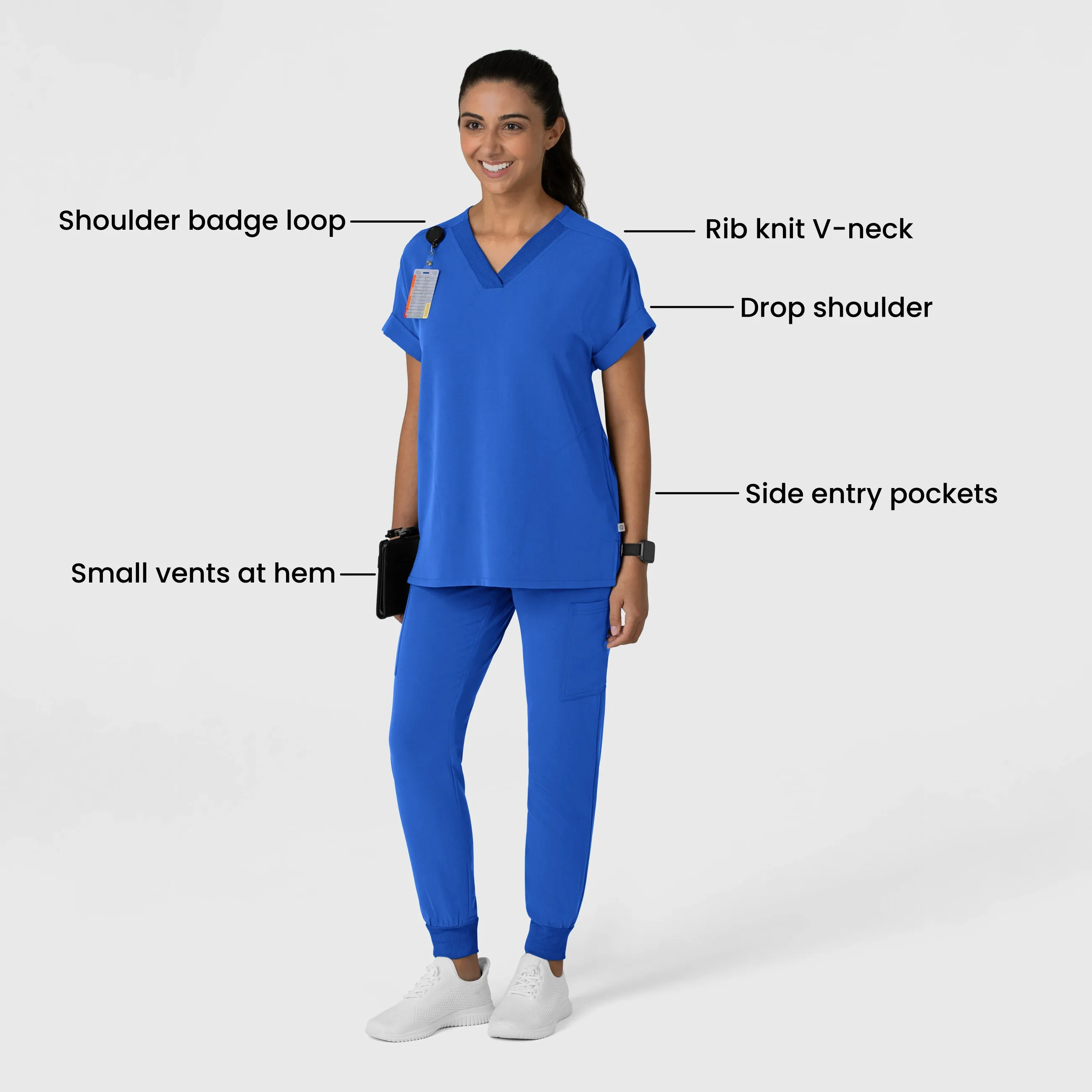 Nova Women's Drop Shoulder Boxy Scrub Top - Royal