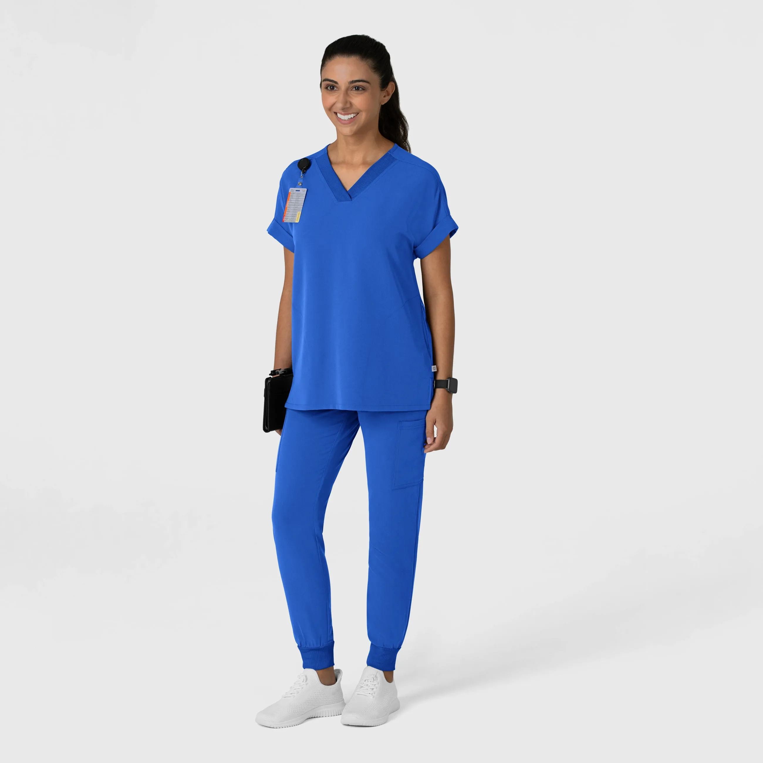 Nova Women's Drop Shoulder Boxy Scrub Top - Royal