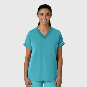 Nova Women's Drop Shoulder Boxy Scrub Top - Teal Blue