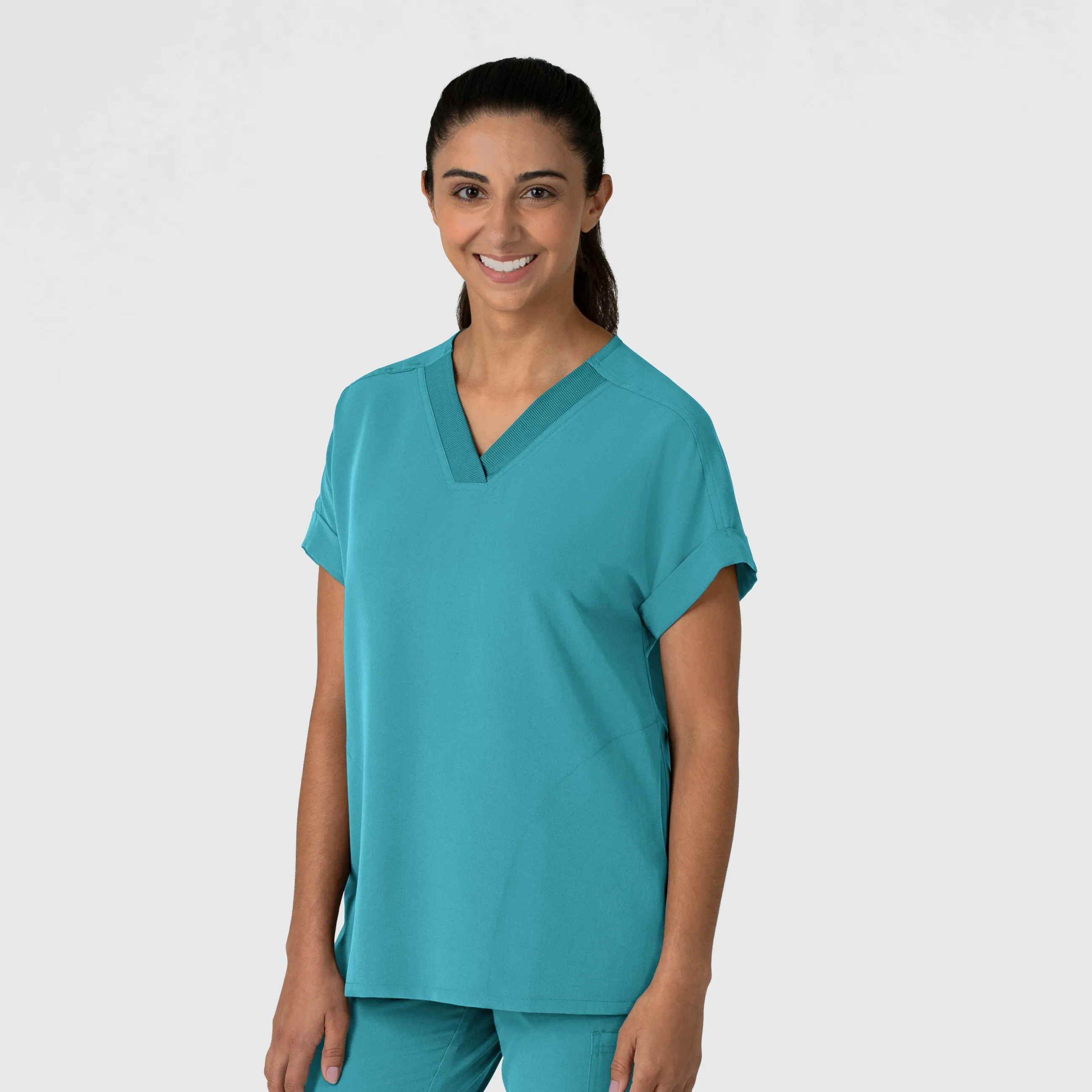 Nova Women's Drop Shoulder Boxy Scrub Top - Teal Blue