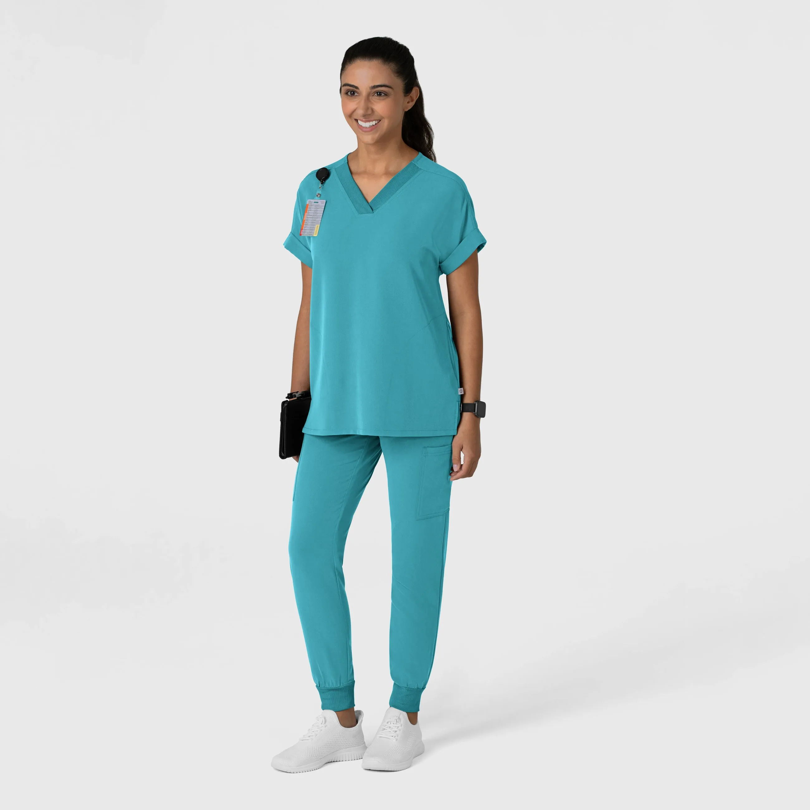 Nova Women's Drop Shoulder Boxy Scrub Top - Teal Blue