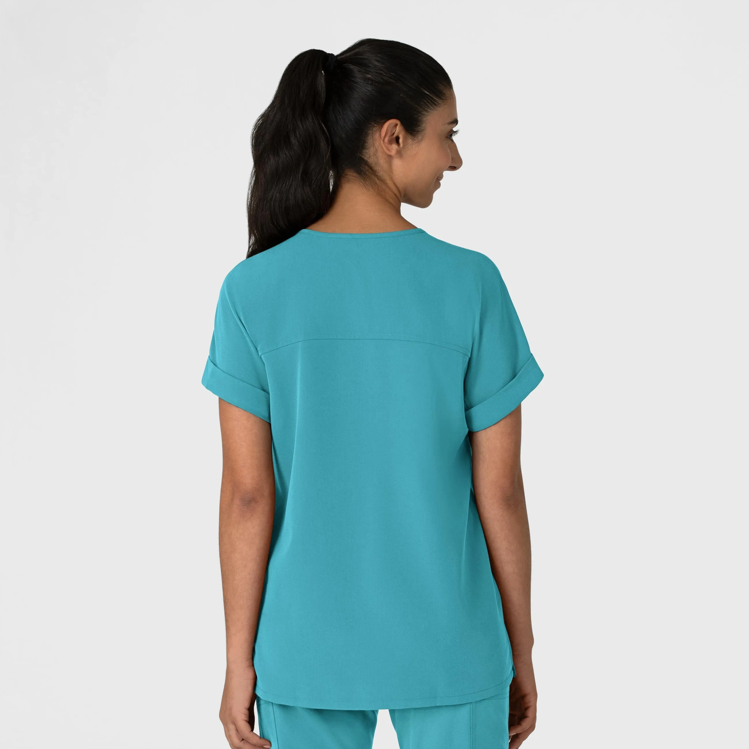 Nova Women's Drop Shoulder Boxy Scrub Top - Teal Blue