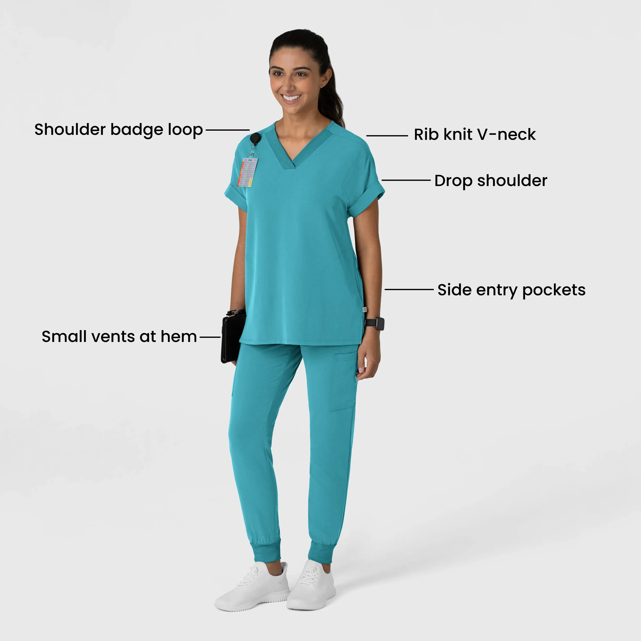 Nova Women's Drop Shoulder Boxy Scrub Top - Teal Blue