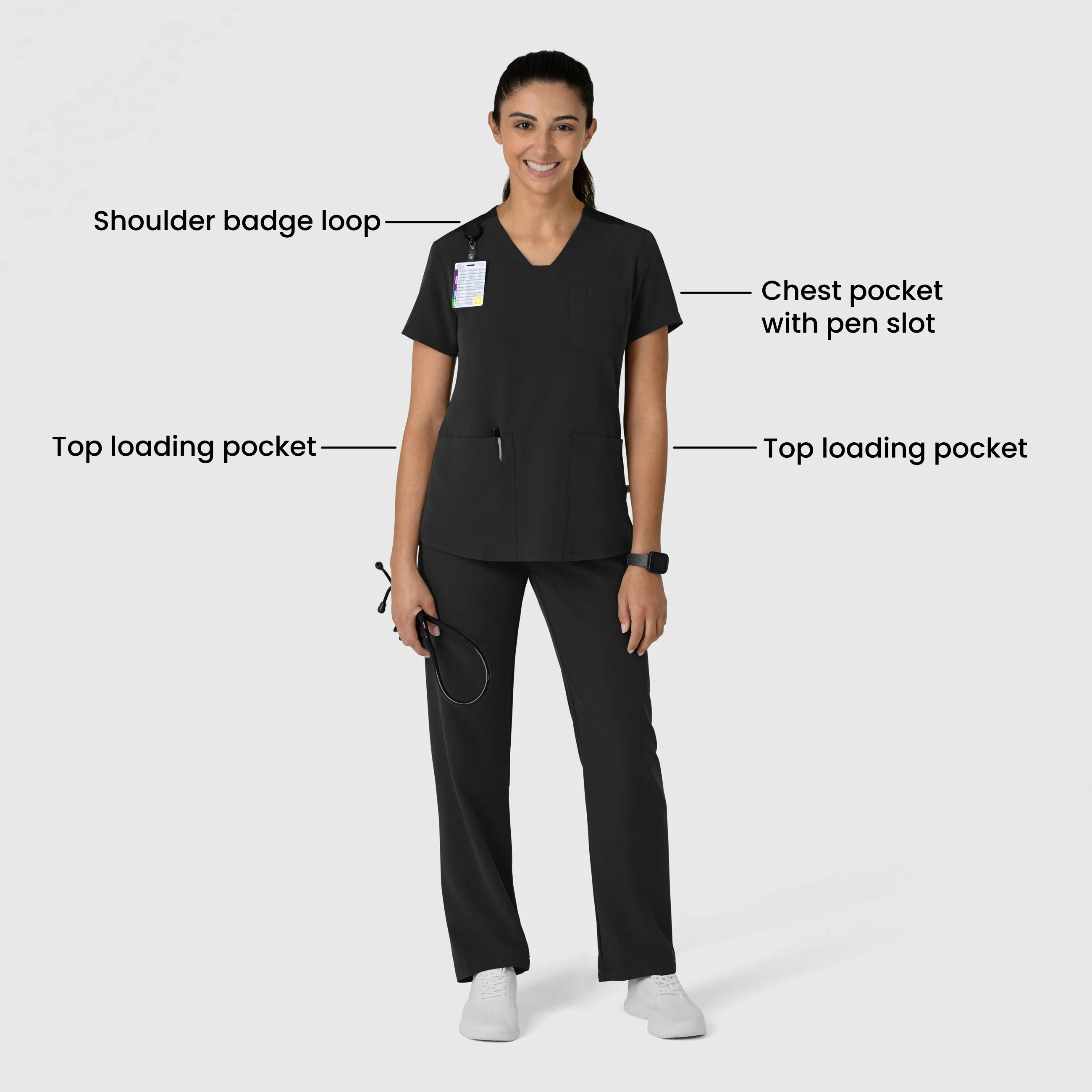 Nova Women's Flex-n-Reach V-Neck Scrub Top - Black