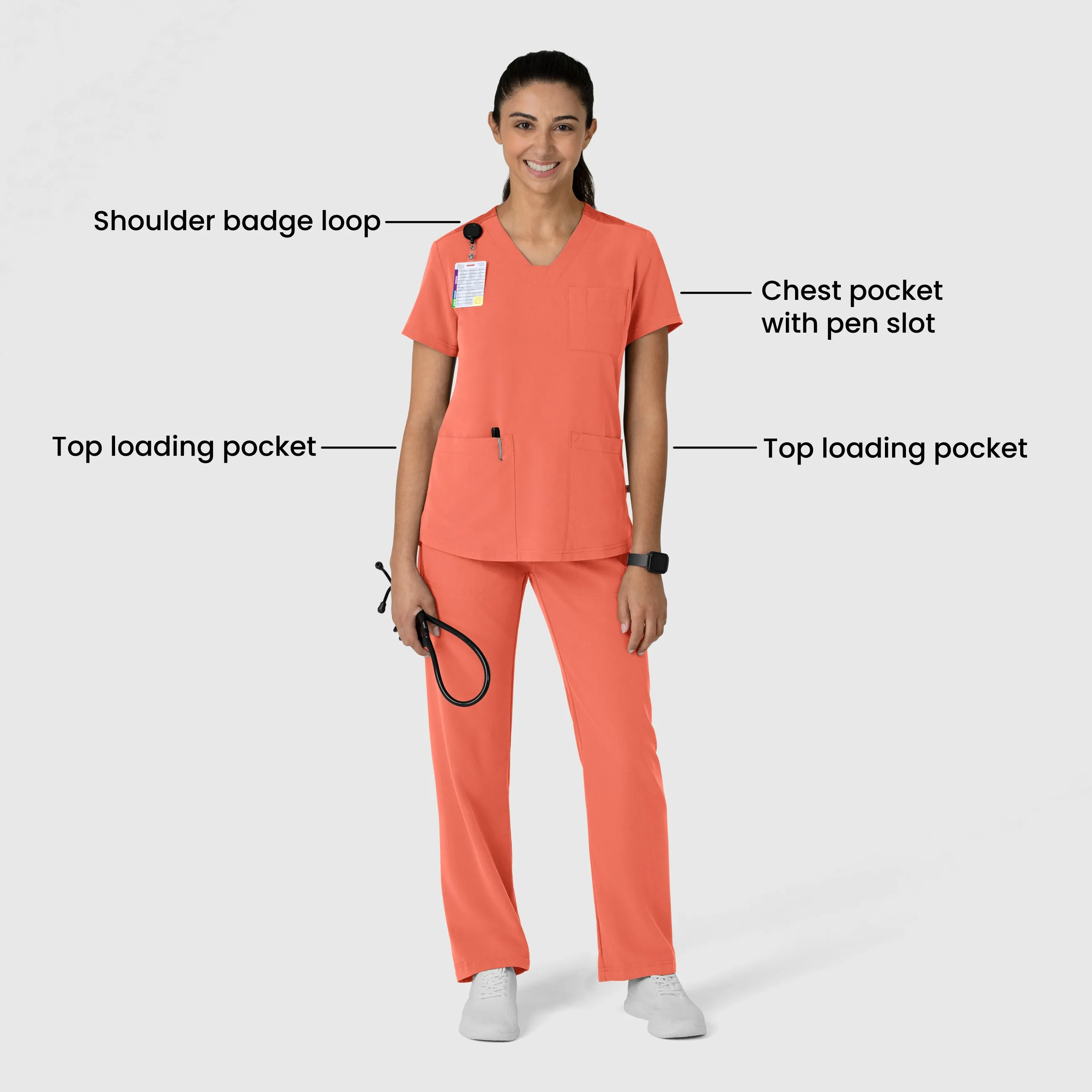Nova Women's Flex-n-Reach V-Neck Scrub Top - Sugar Coral