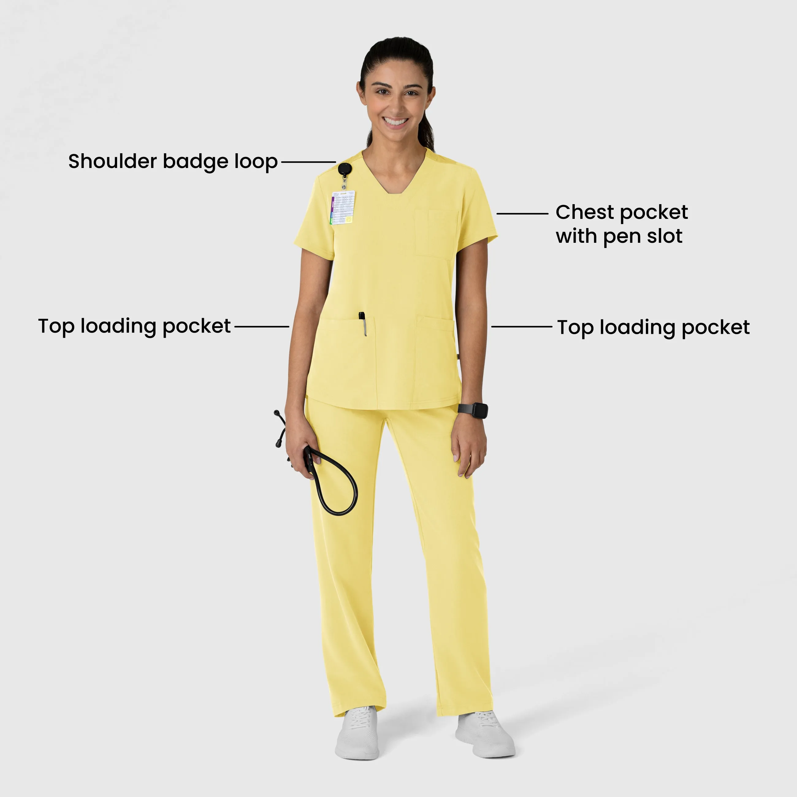 Nova Women's Flex-n-Reach V-Neck Scrub Top - Sunshine Yellow