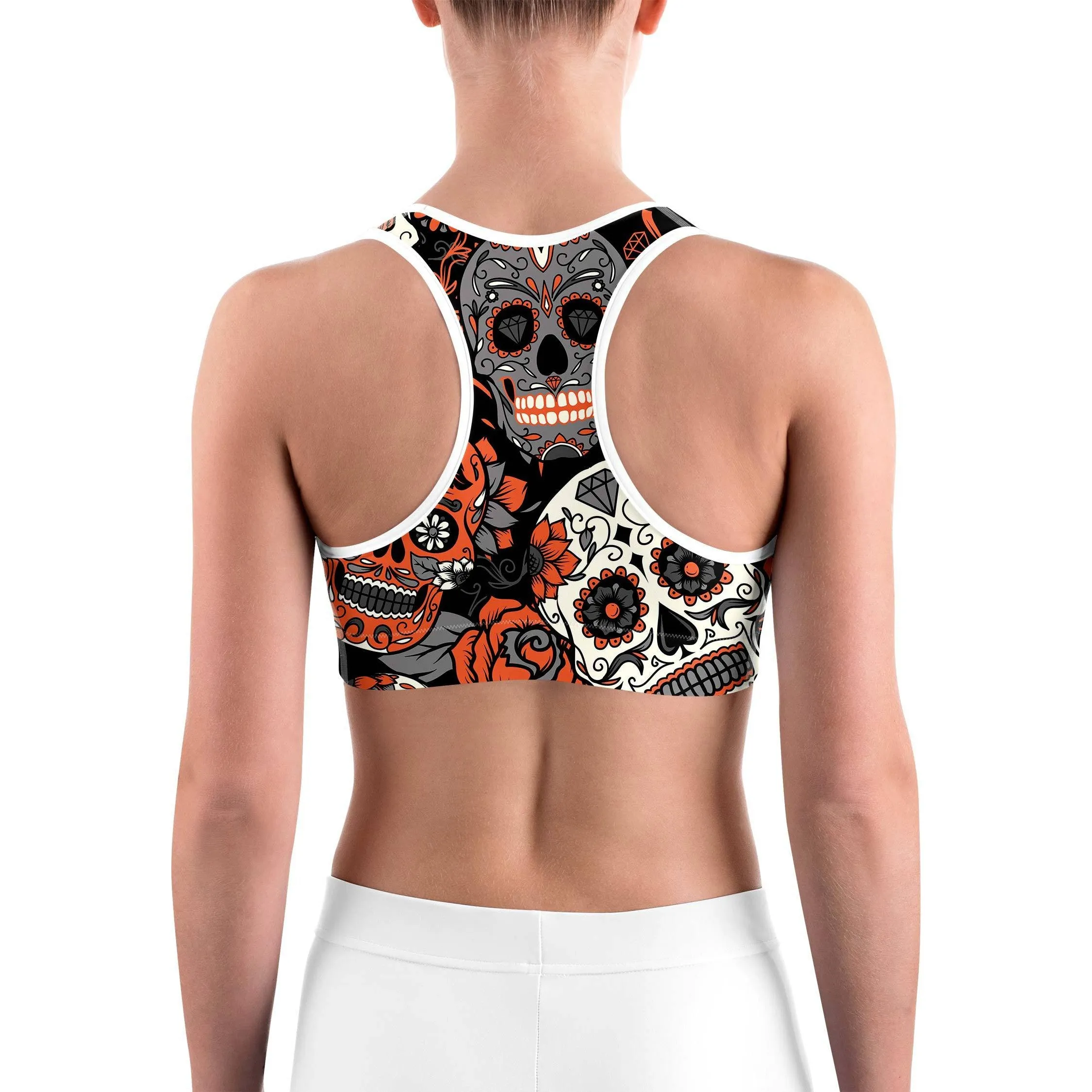 Orange Sugar Skull Sports bra