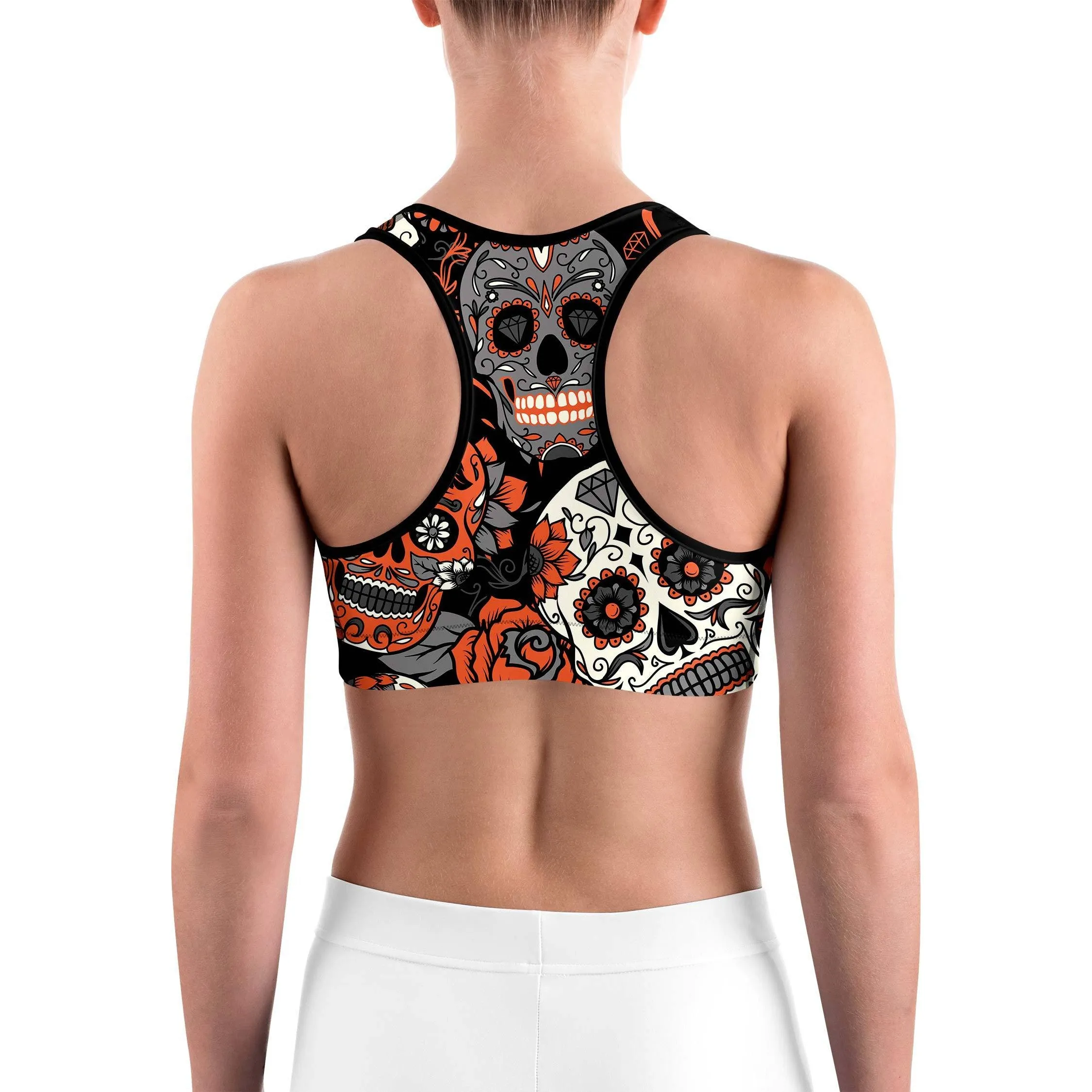 Orange Sugar Skull Sports bra