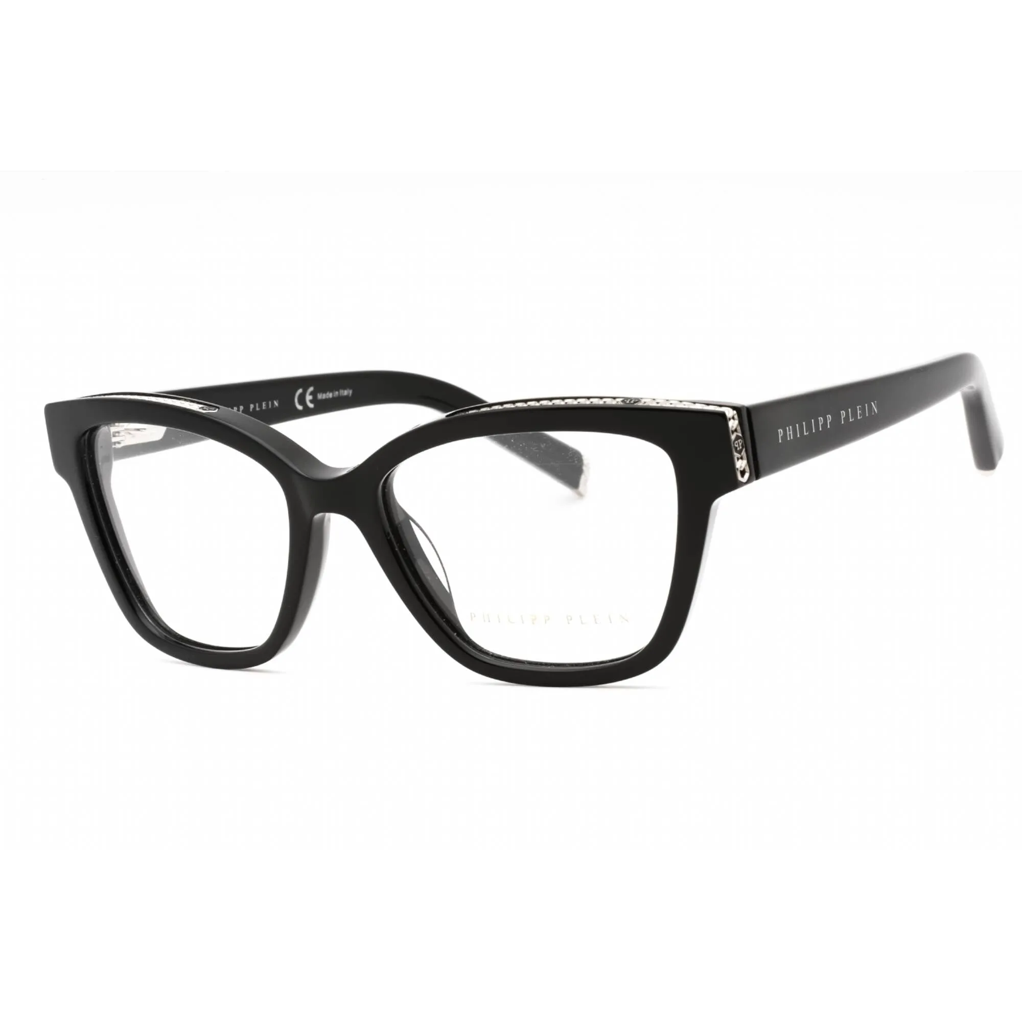 Philipp Plein Women's Eyeglasses - Shiny Black Acetate Cat Eye Frame | VPP034S 0700