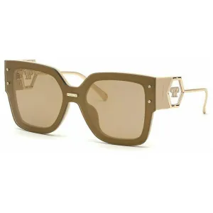 Philipp Plein Women's Sunglasses - Beige Acetate Frame Gold Mirror Lens | SPP041M 6CTG