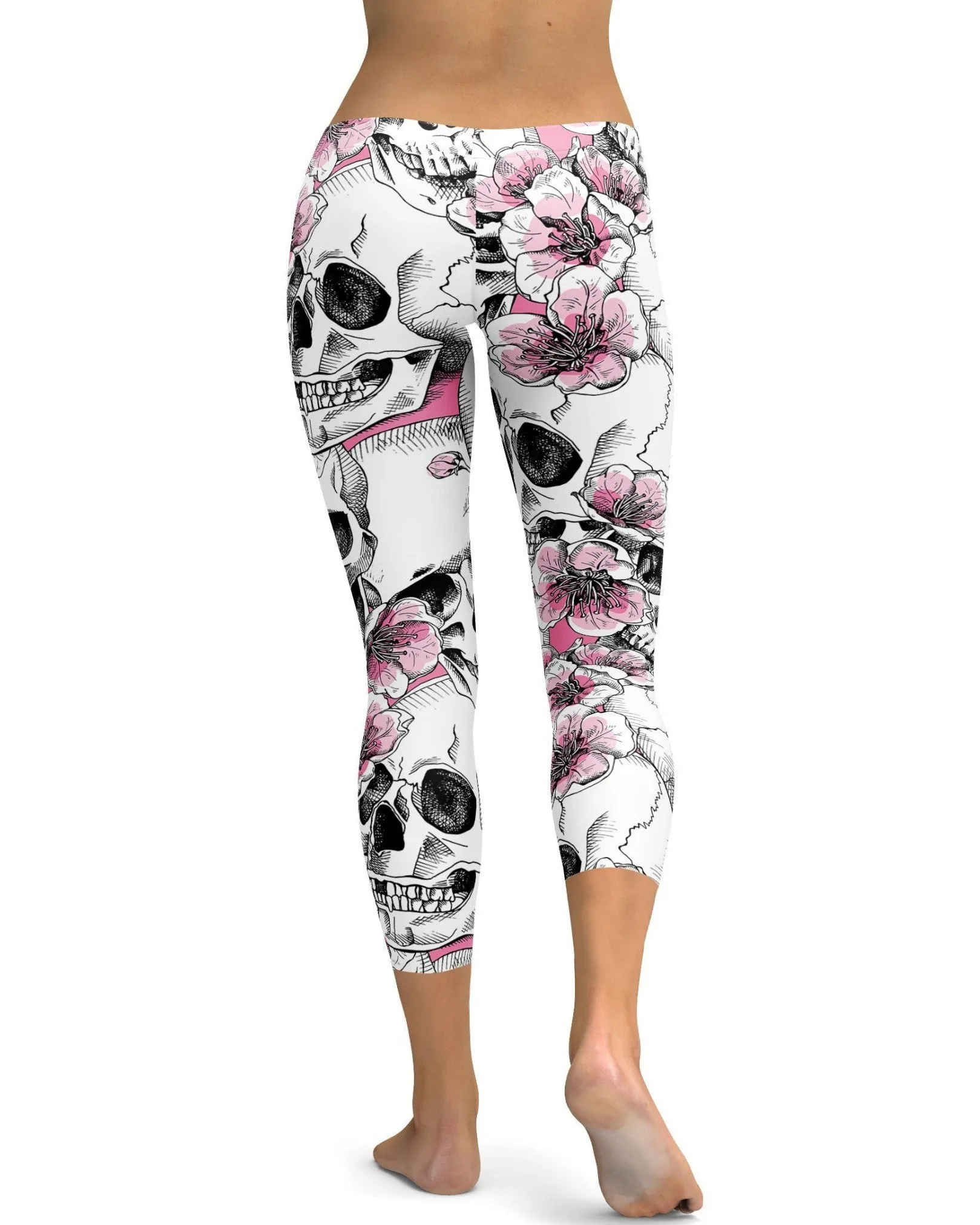 Pink Floral Skulls Capris