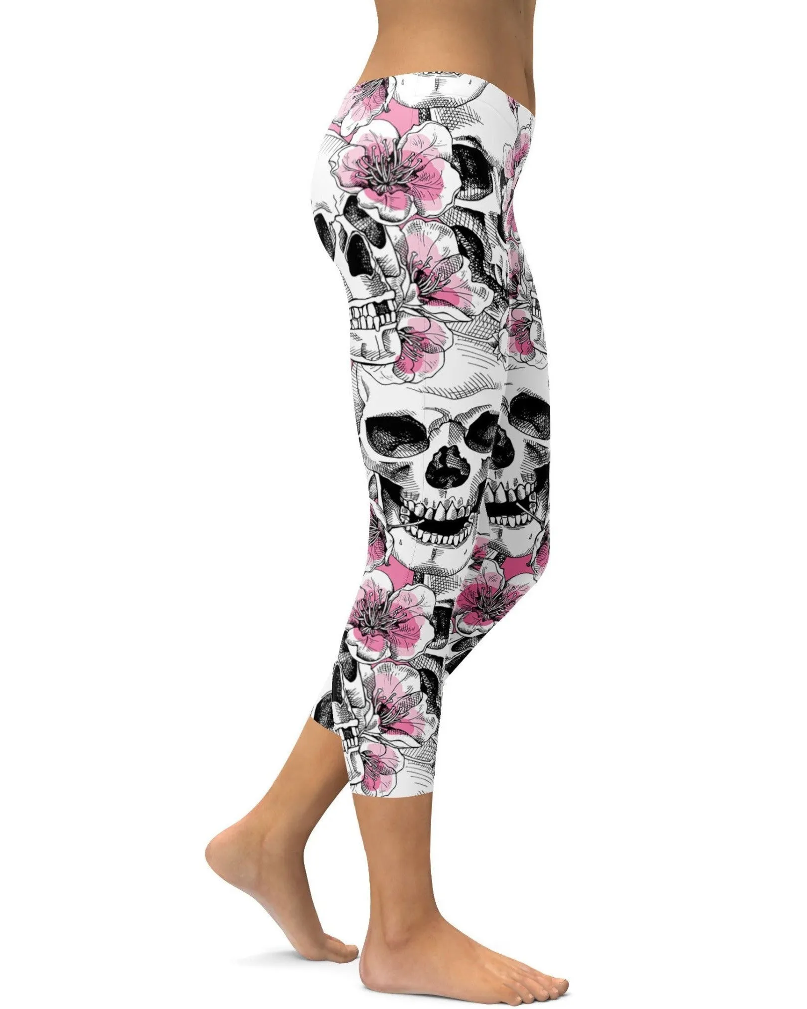 Pink Floral Skulls Capris
