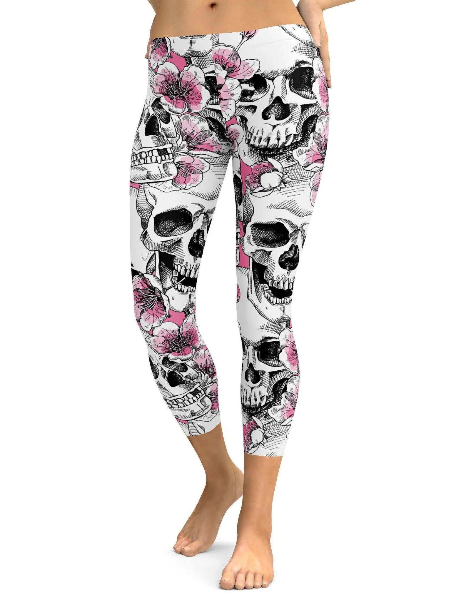Pink Floral Skulls Capris