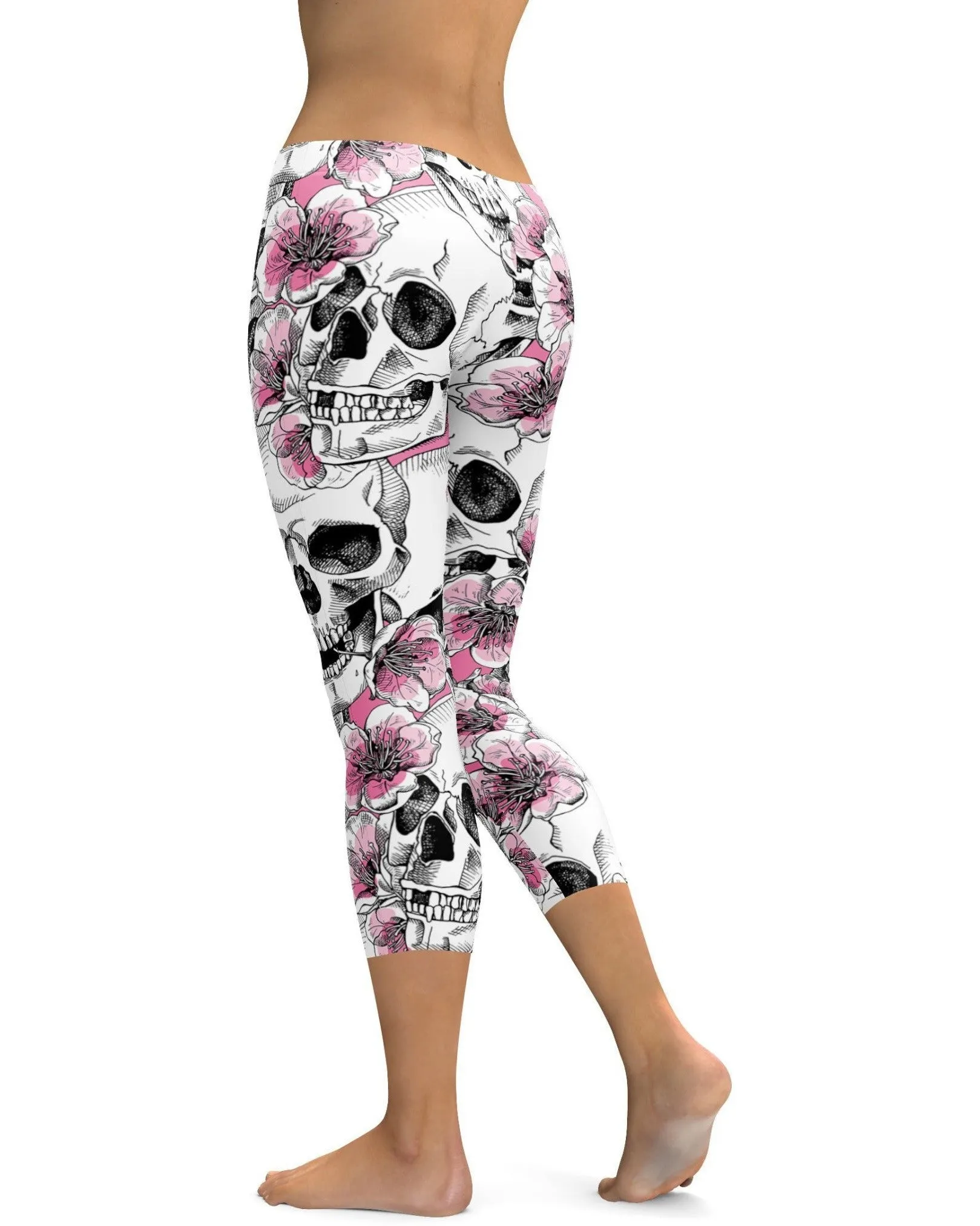 Pink Floral Skulls Capris