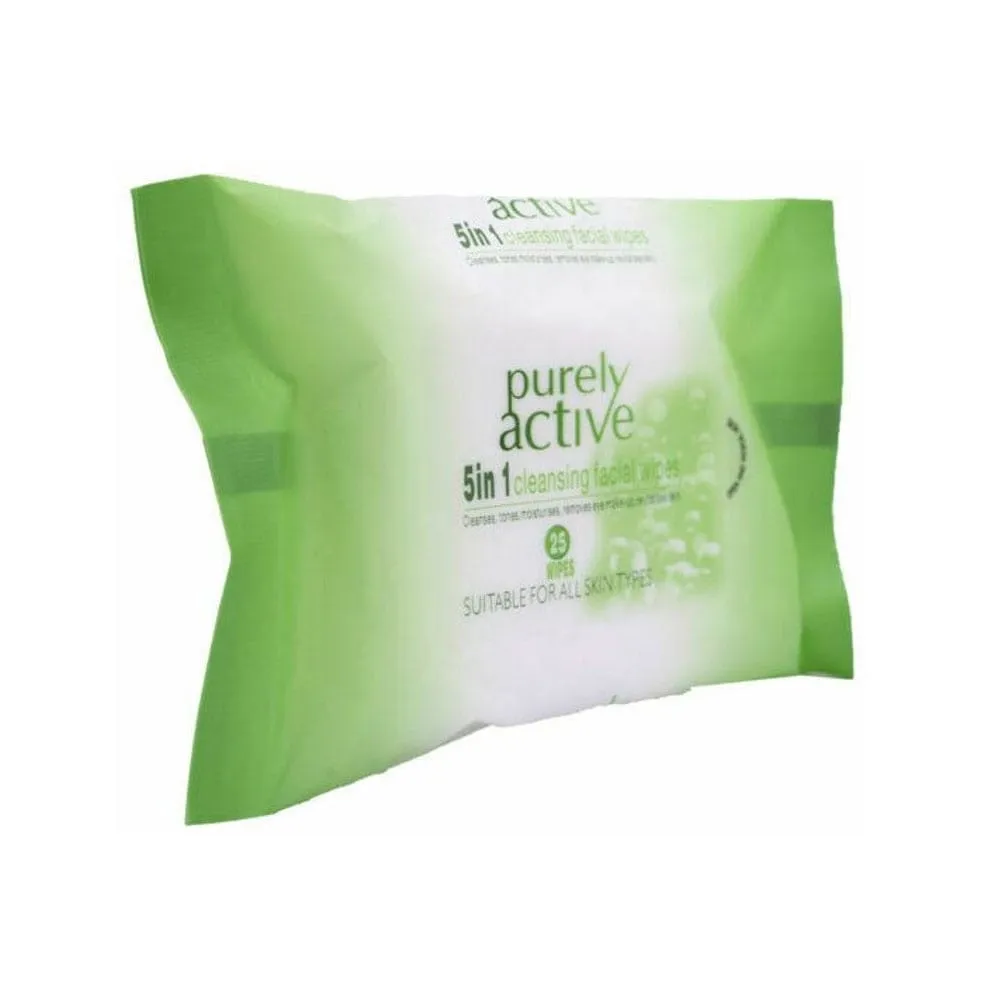 Purely Active 5-In-1 Cleansing Facial Wipes 25pk