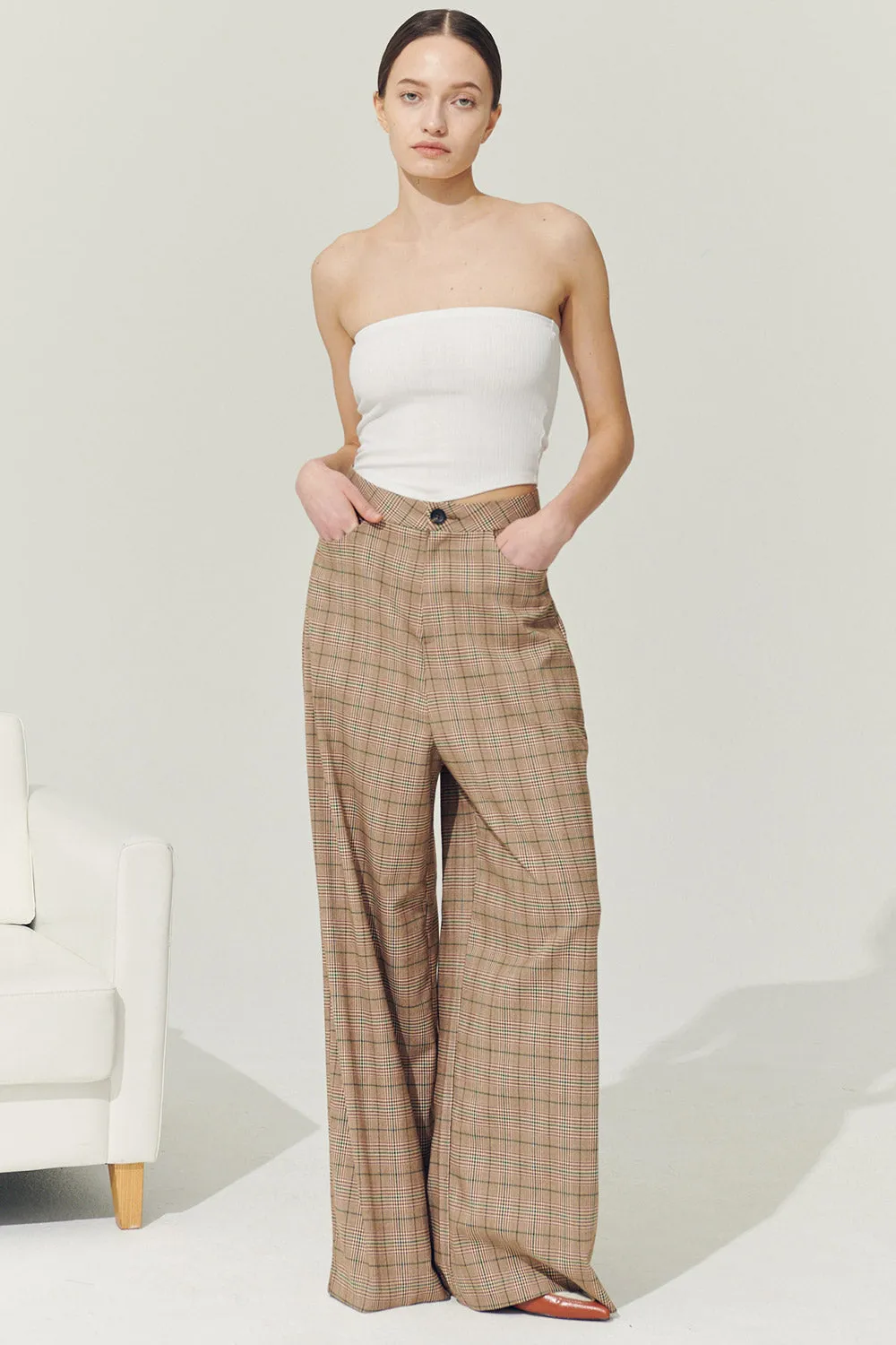 Re:born Mya Wide Leg Pants in Plaid