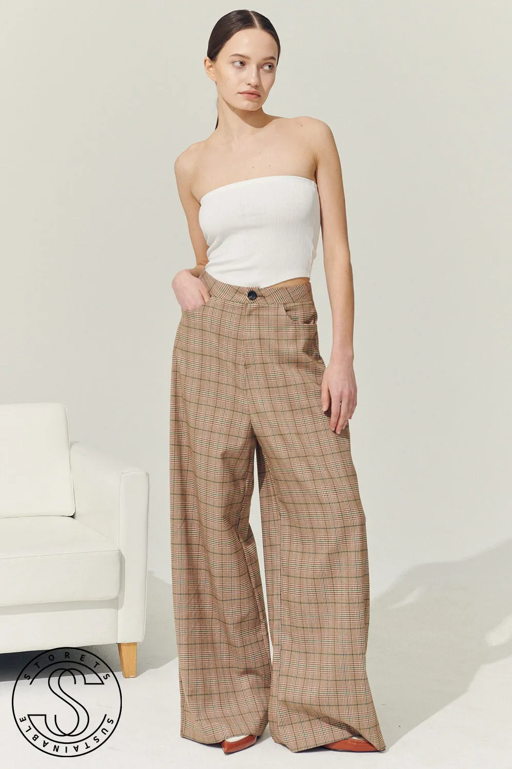 Re:born Mya Wide Leg Pants in Plaid