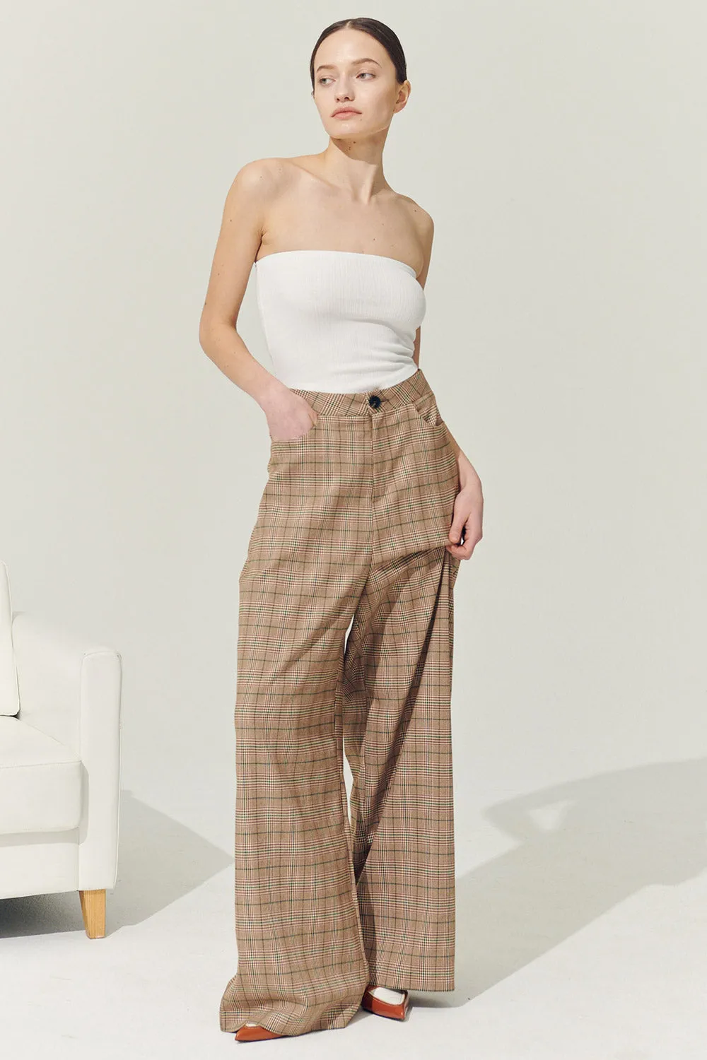 Re:born Mya Wide Leg Pants in Plaid