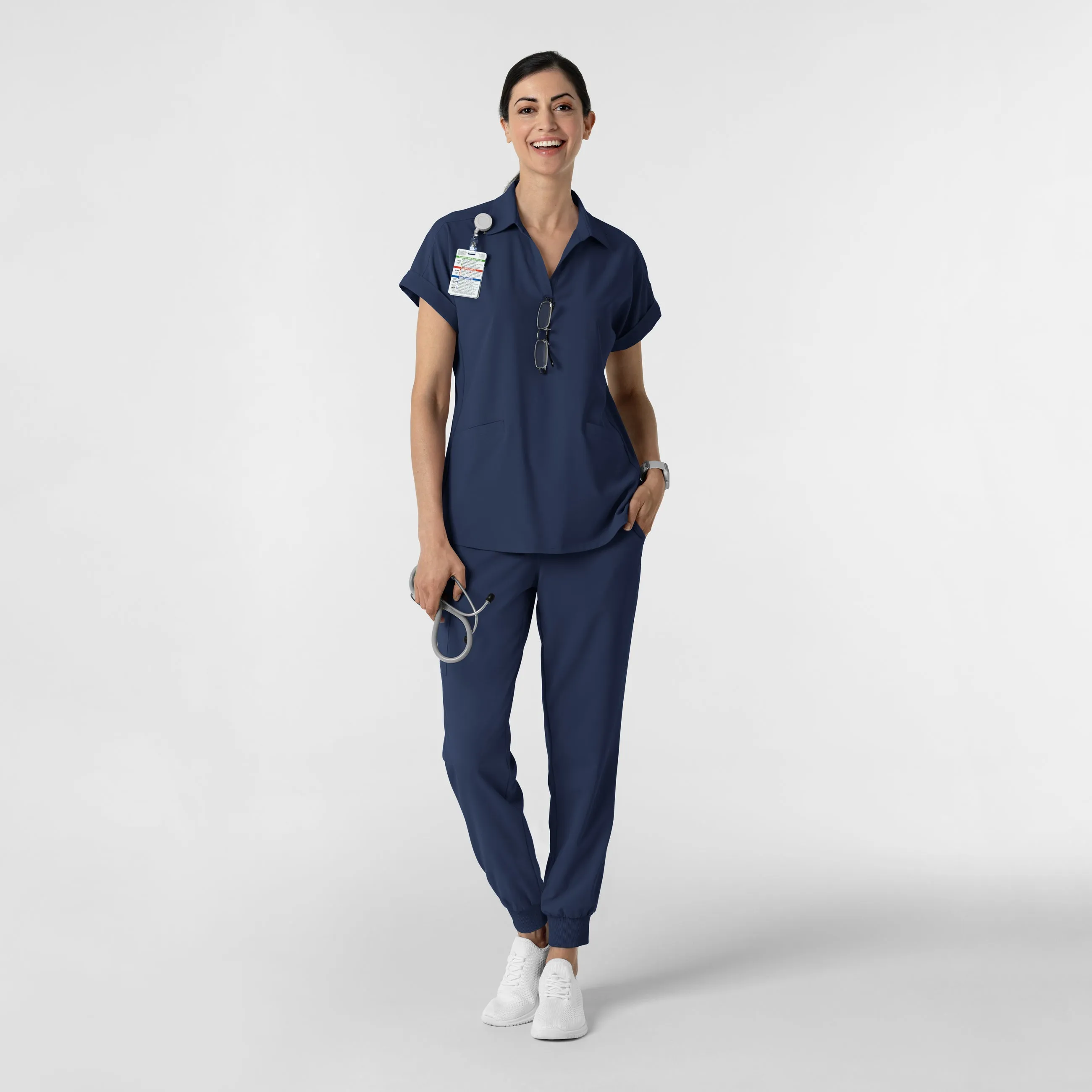 RENEW Women’s Flex-n-Reach Collar Scrub Top - Navy