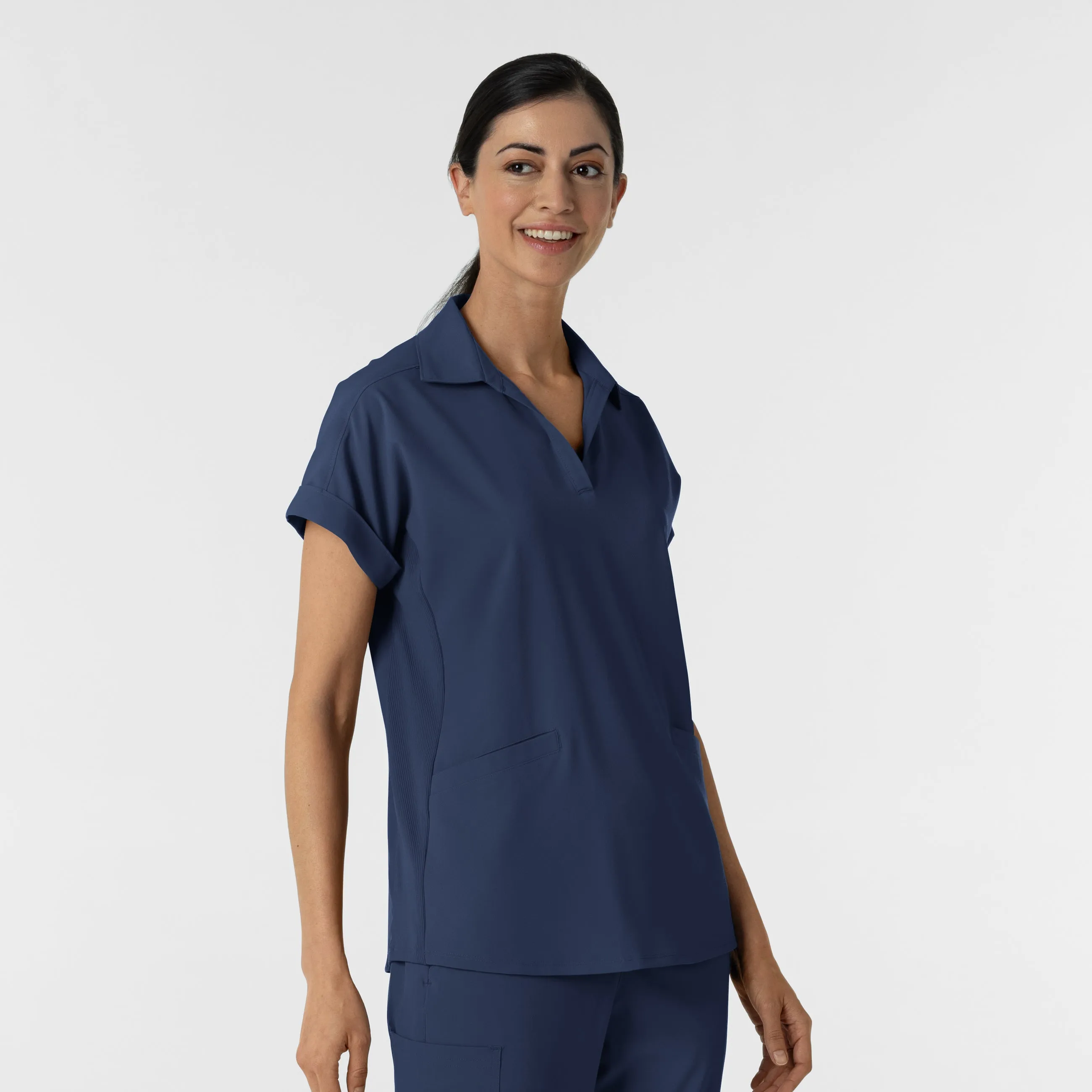 RENEW Women’s Flex-n-Reach Collar Scrub Top - Navy