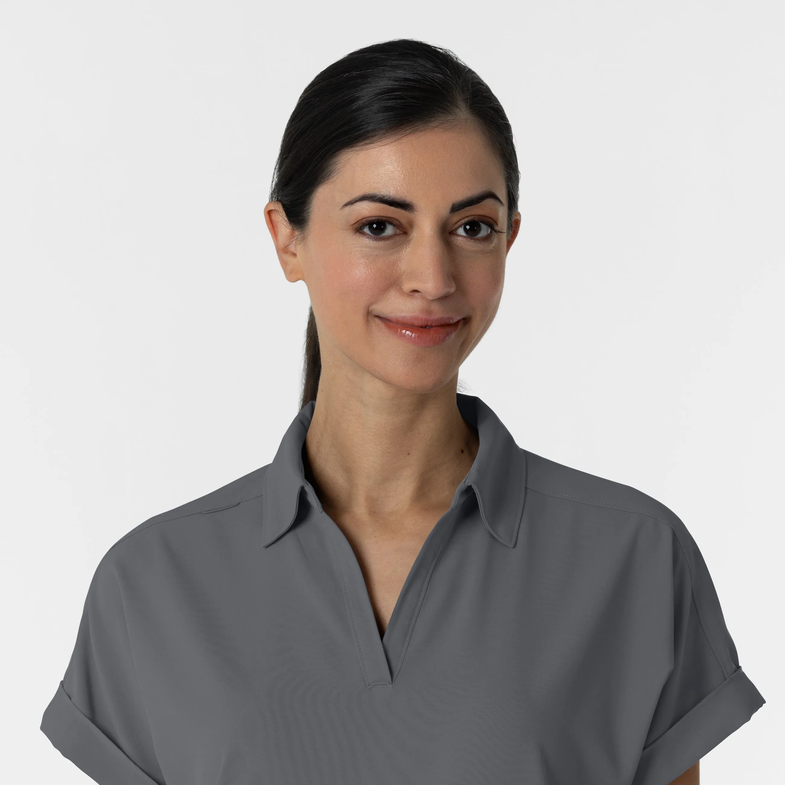 RENEW Women’s Flex-n-Reach Collar Scrub Top - Pewter