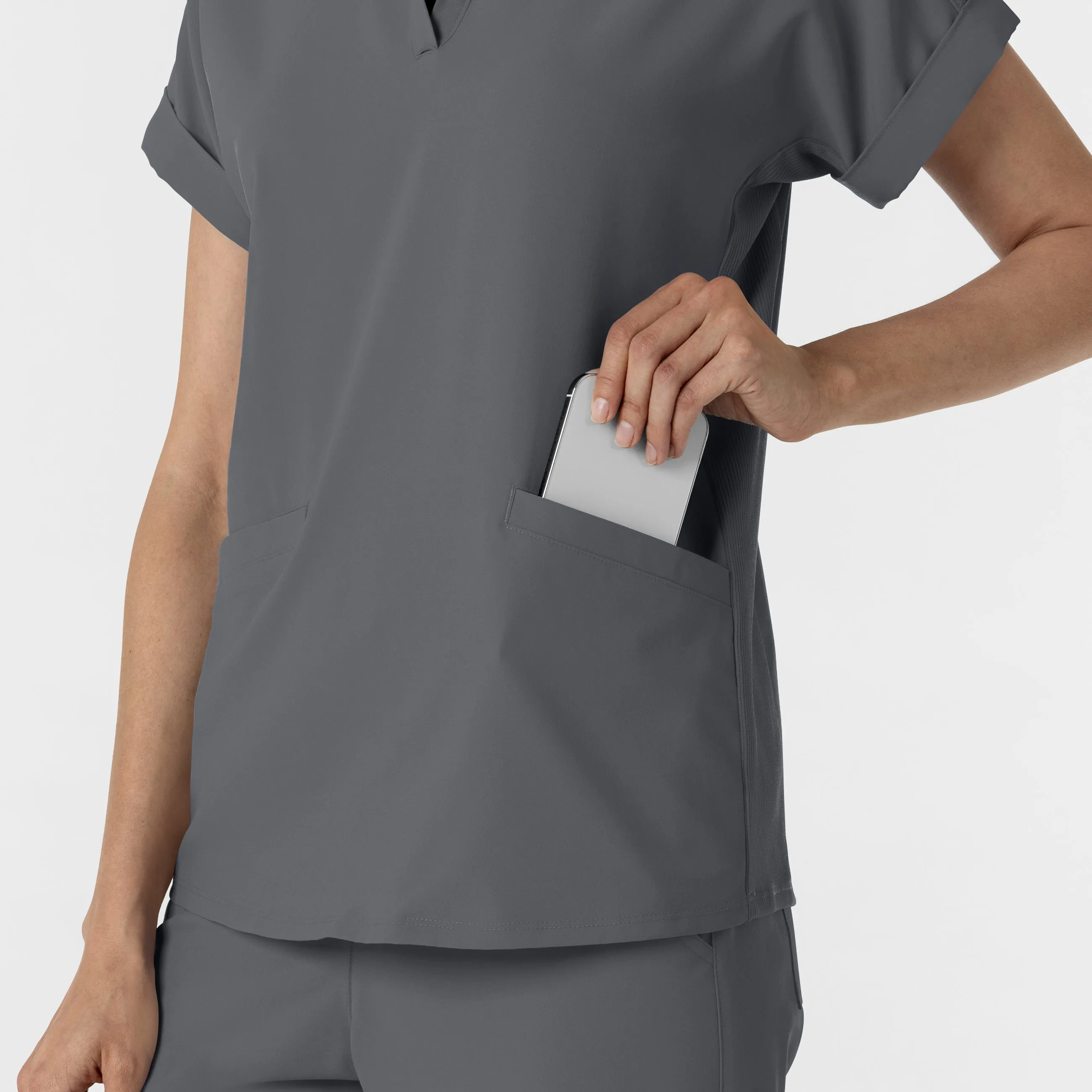 RENEW Women’s Flex-n-Reach Collar Scrub Top - Pewter