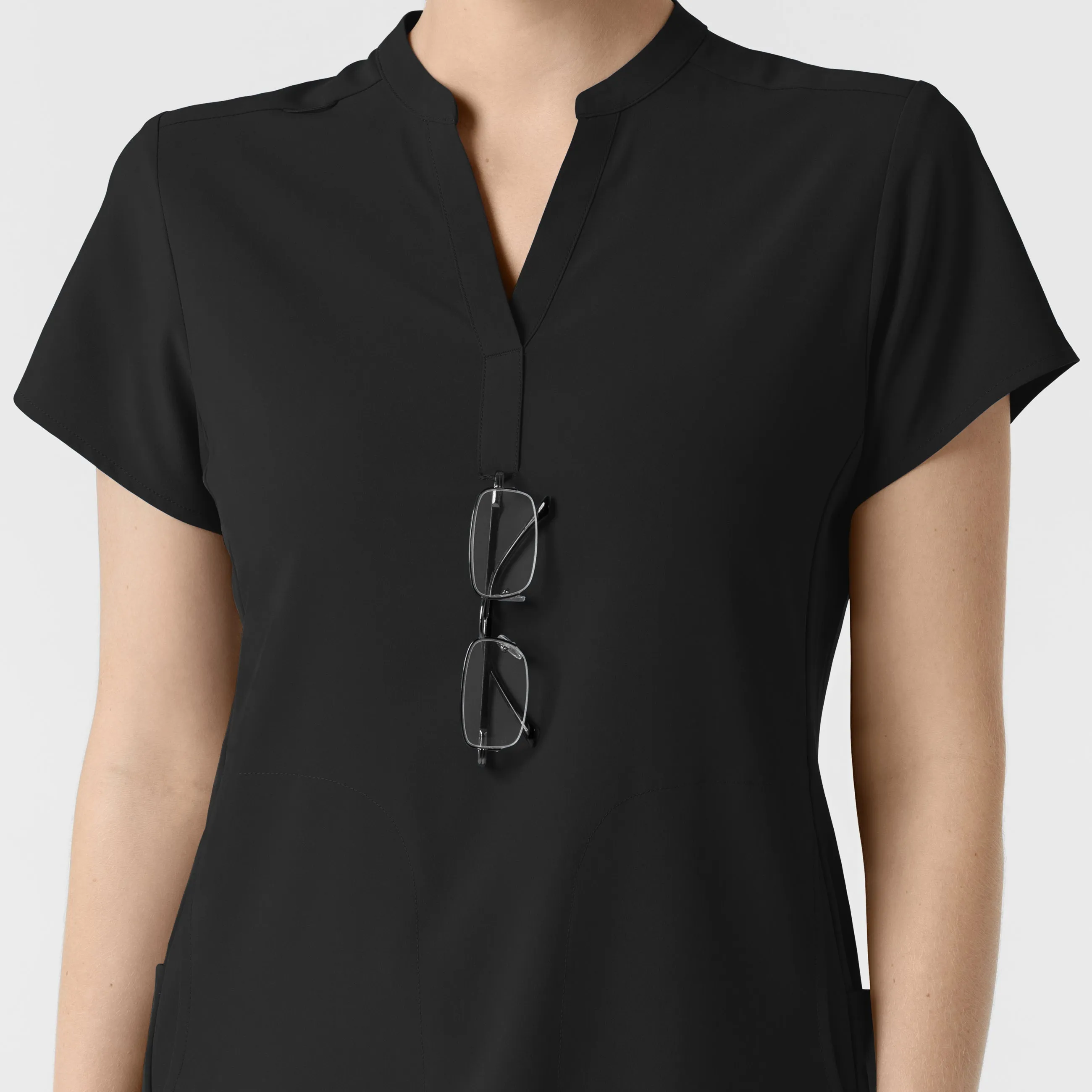 RENEW Women's Mandarin Collar Scrub Top - Black