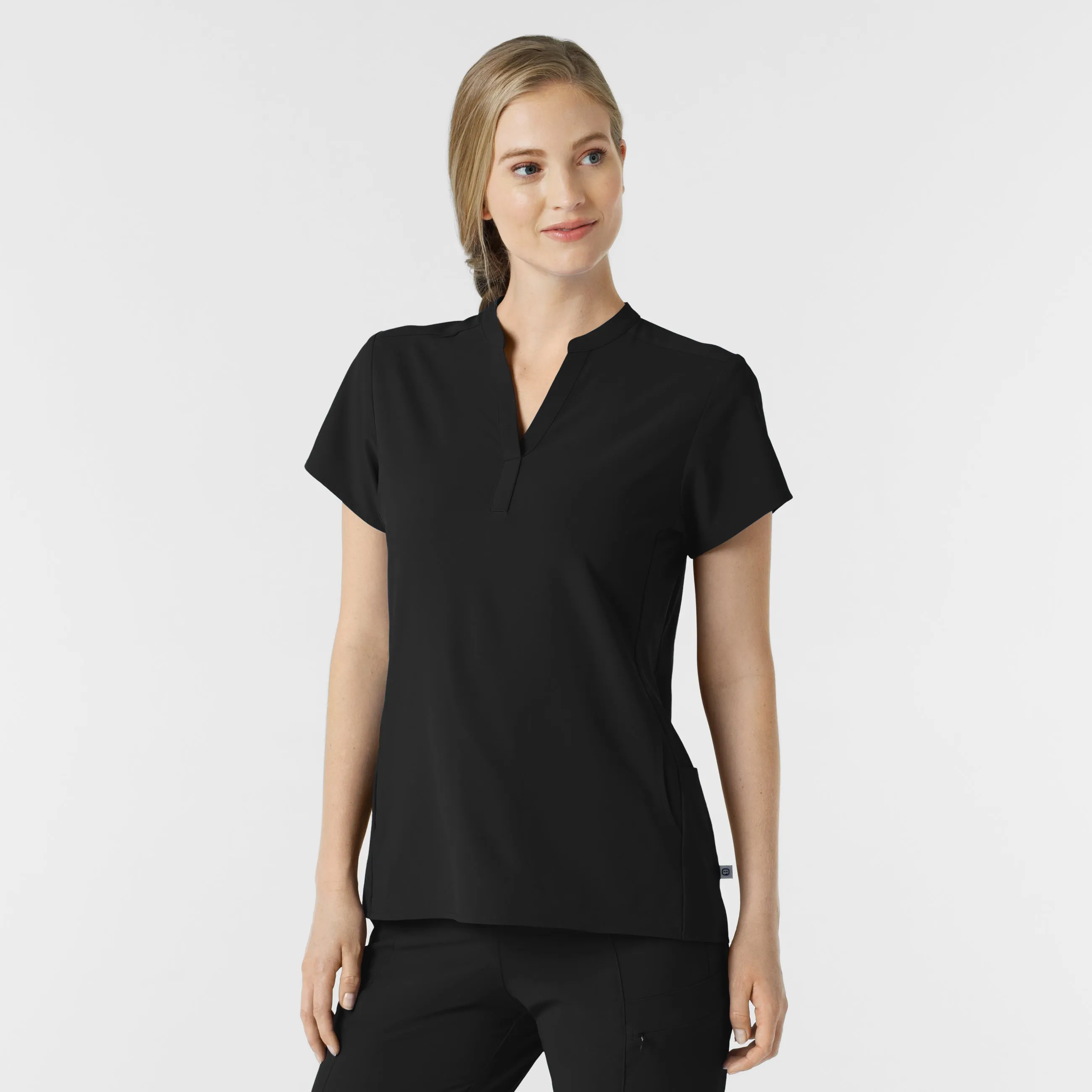 RENEW Women's Mandarin Collar Scrub Top - Black