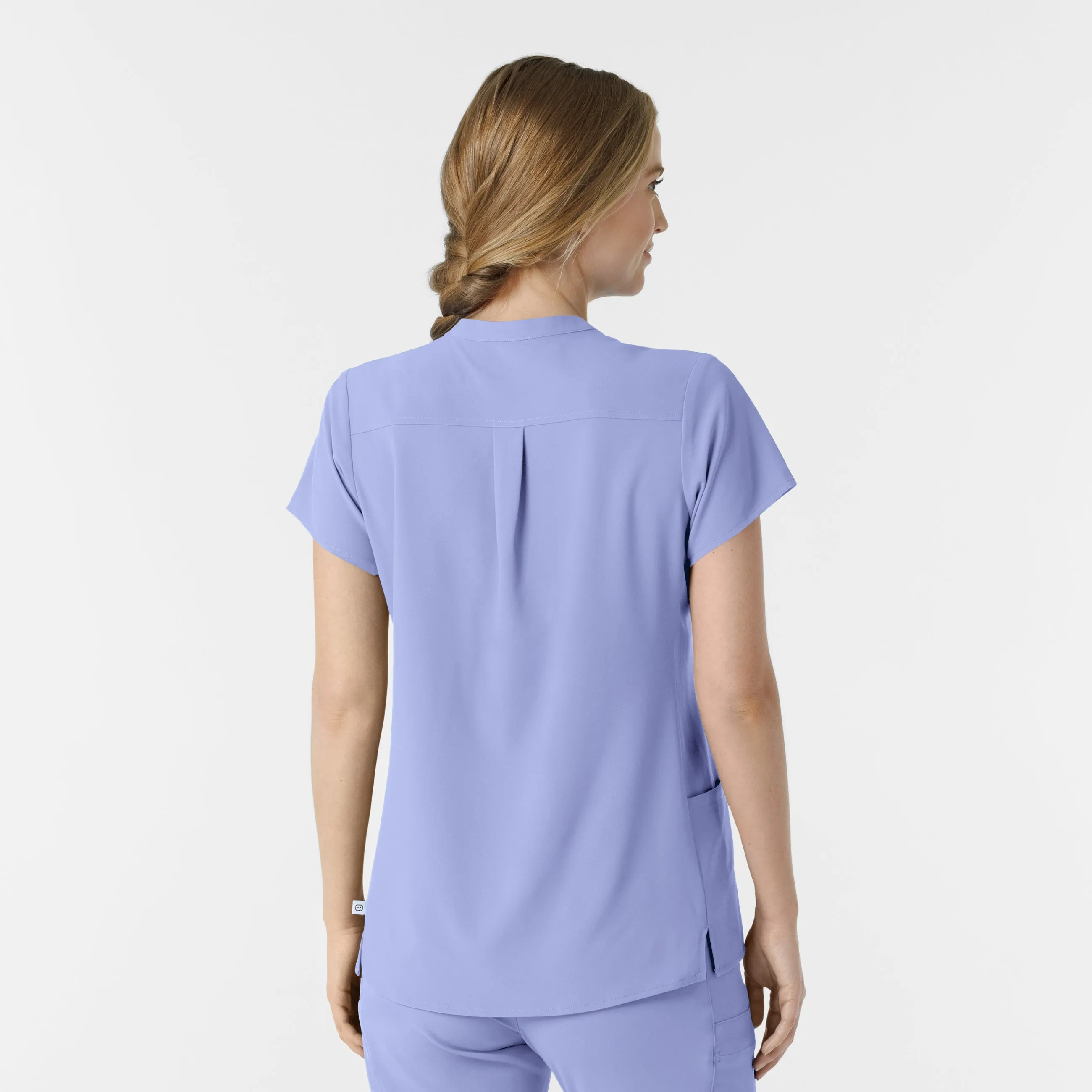 RENEW Women's Mandarin Collar Scrub Top - Ceil Blue