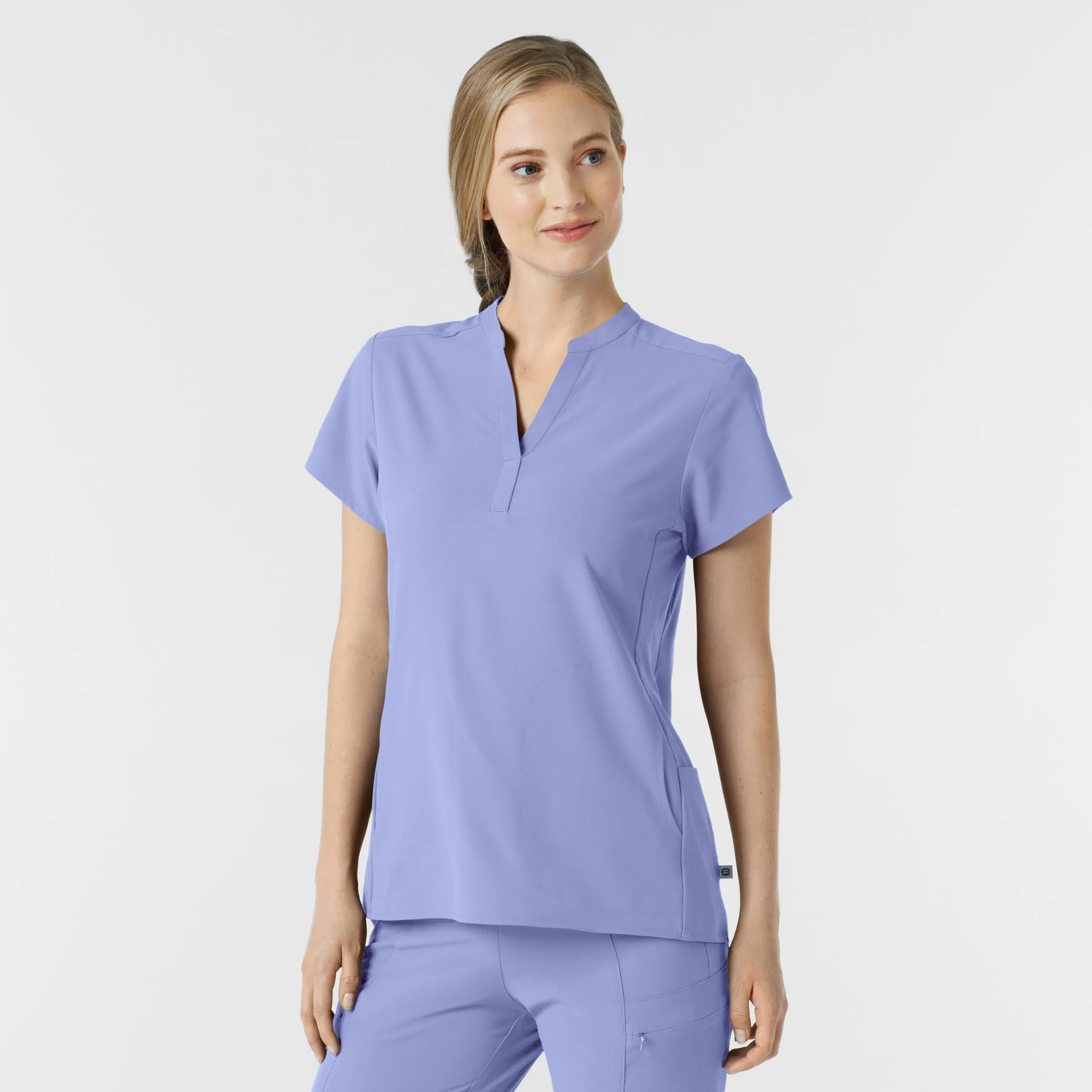 RENEW Women's Mandarin Collar Scrub Top - Ceil Blue