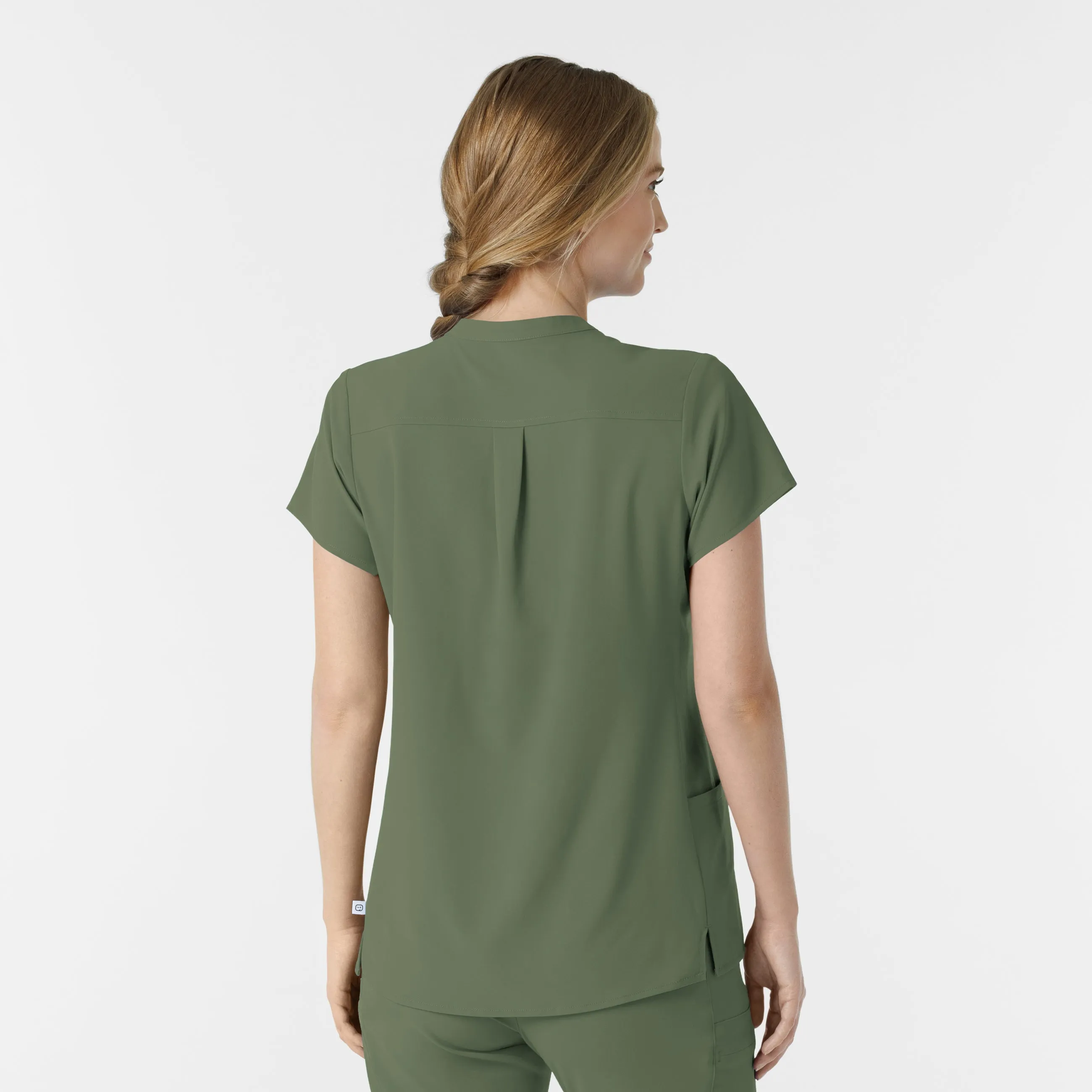 RENEW Women's Mandarin Collar Scrub Top - Olive