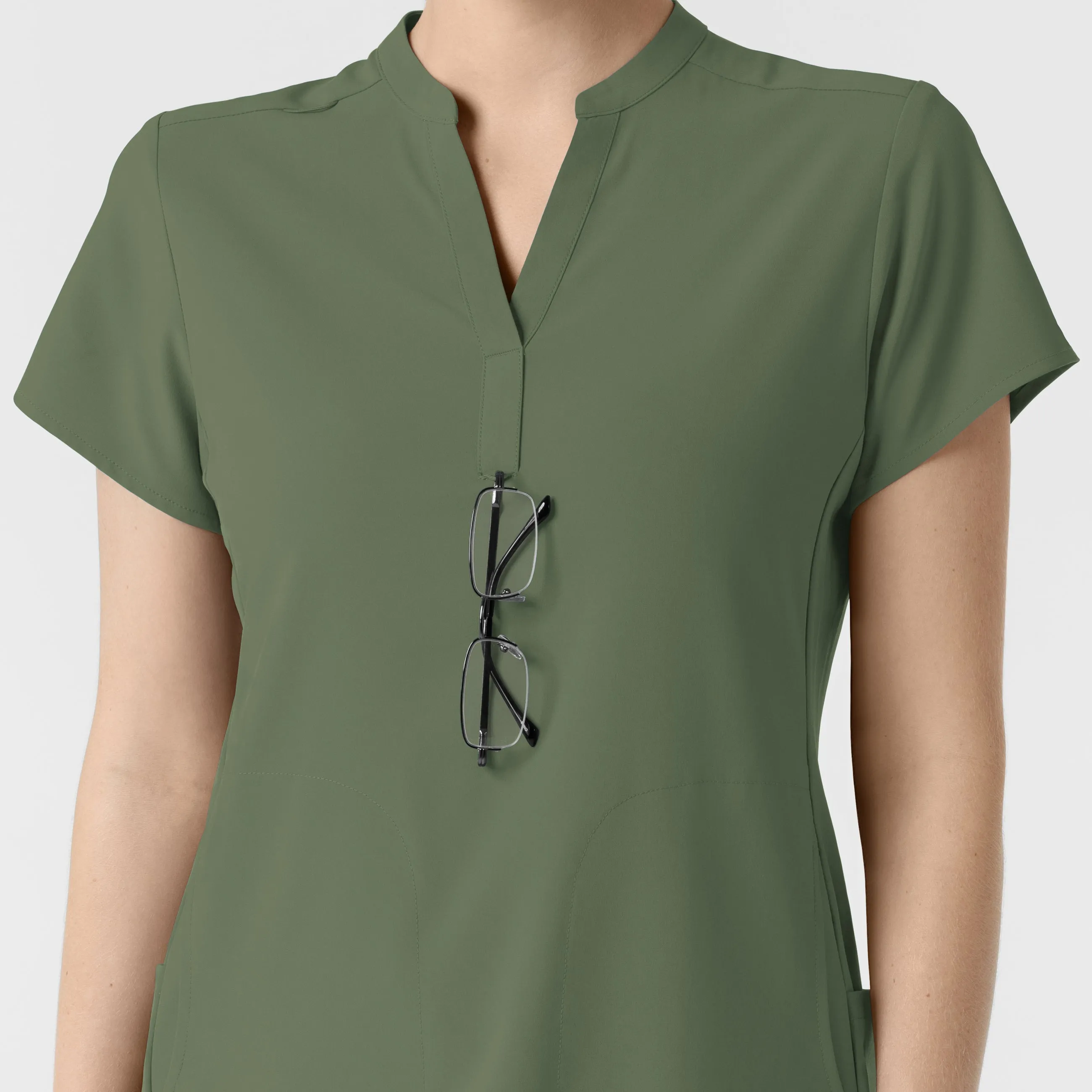 RENEW Women's Mandarin Collar Scrub Top - Olive