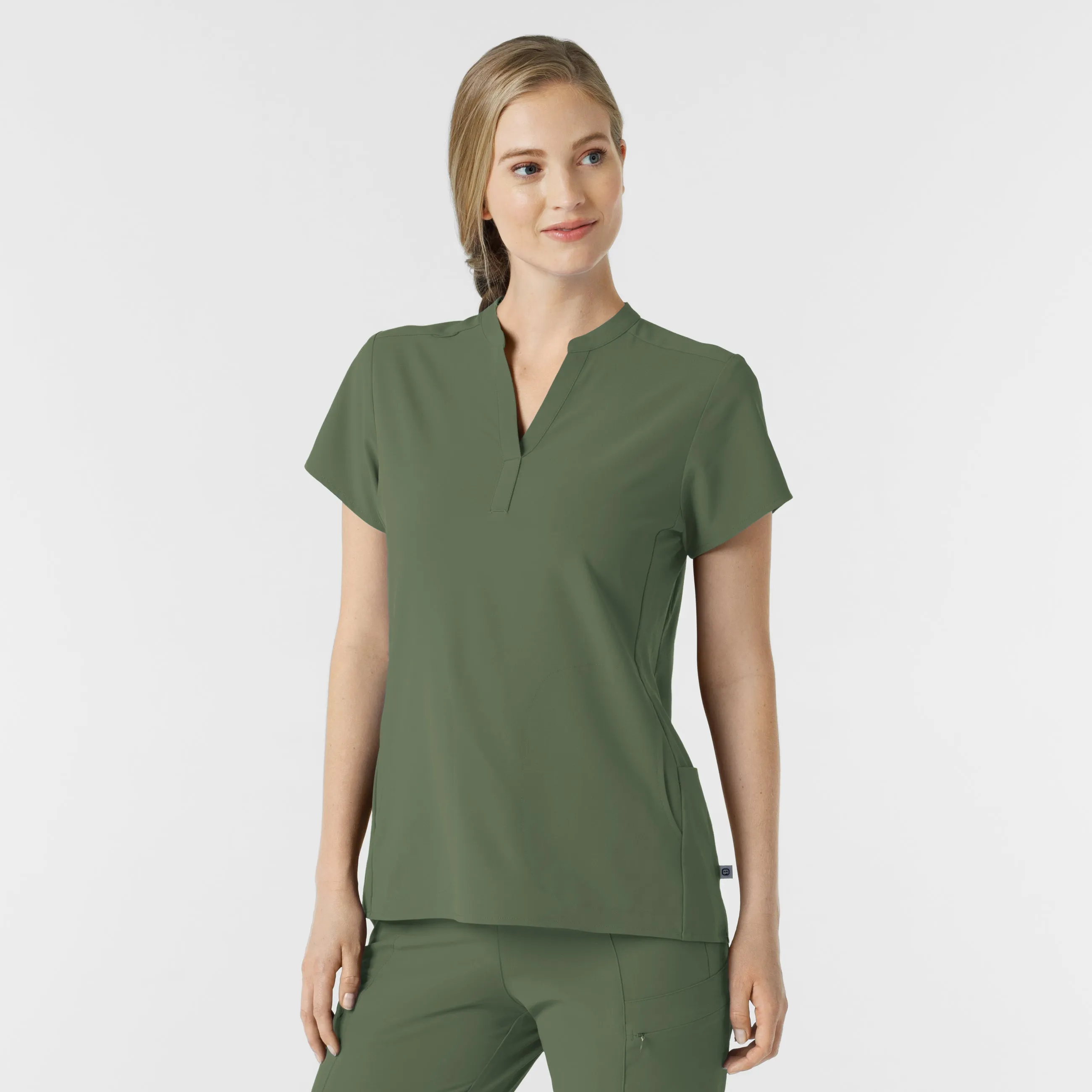 RENEW Women's Mandarin Collar Scrub Top - Olive