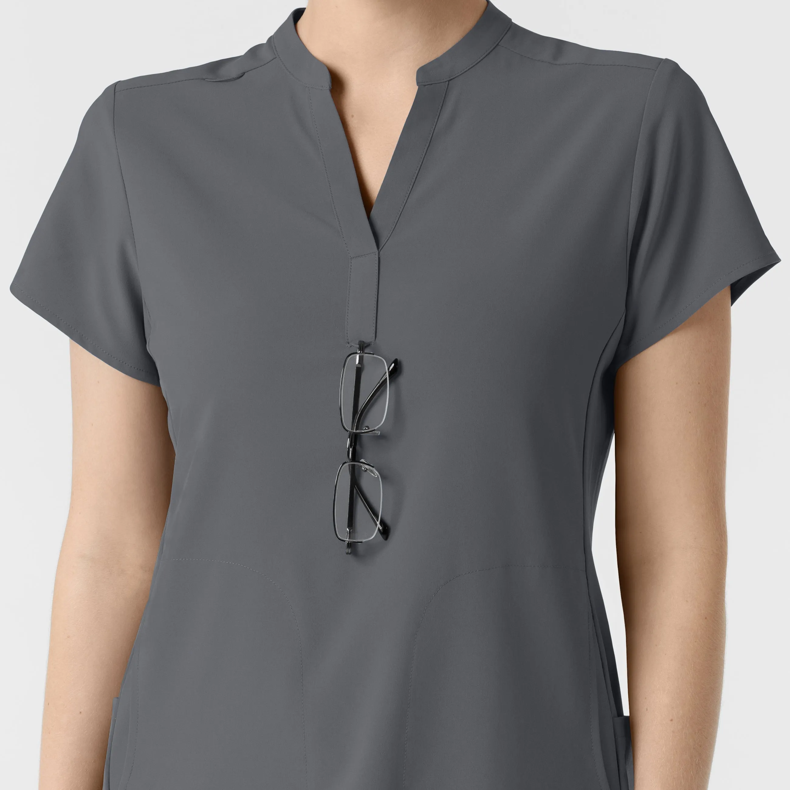 RENEW Women's Mandarin Collar Scrub Top - Pewter