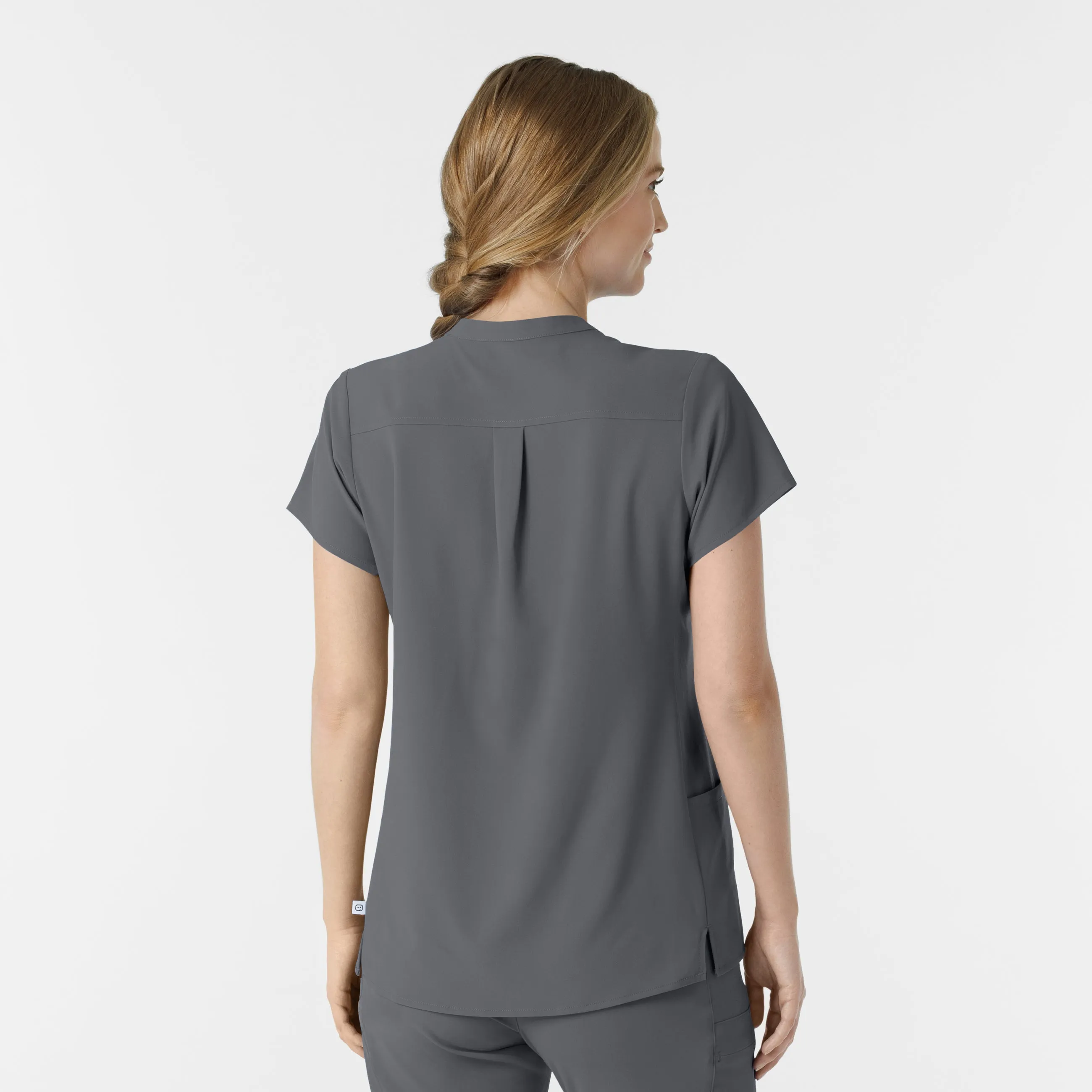 RENEW Women's Mandarin Collar Scrub Top - Pewter