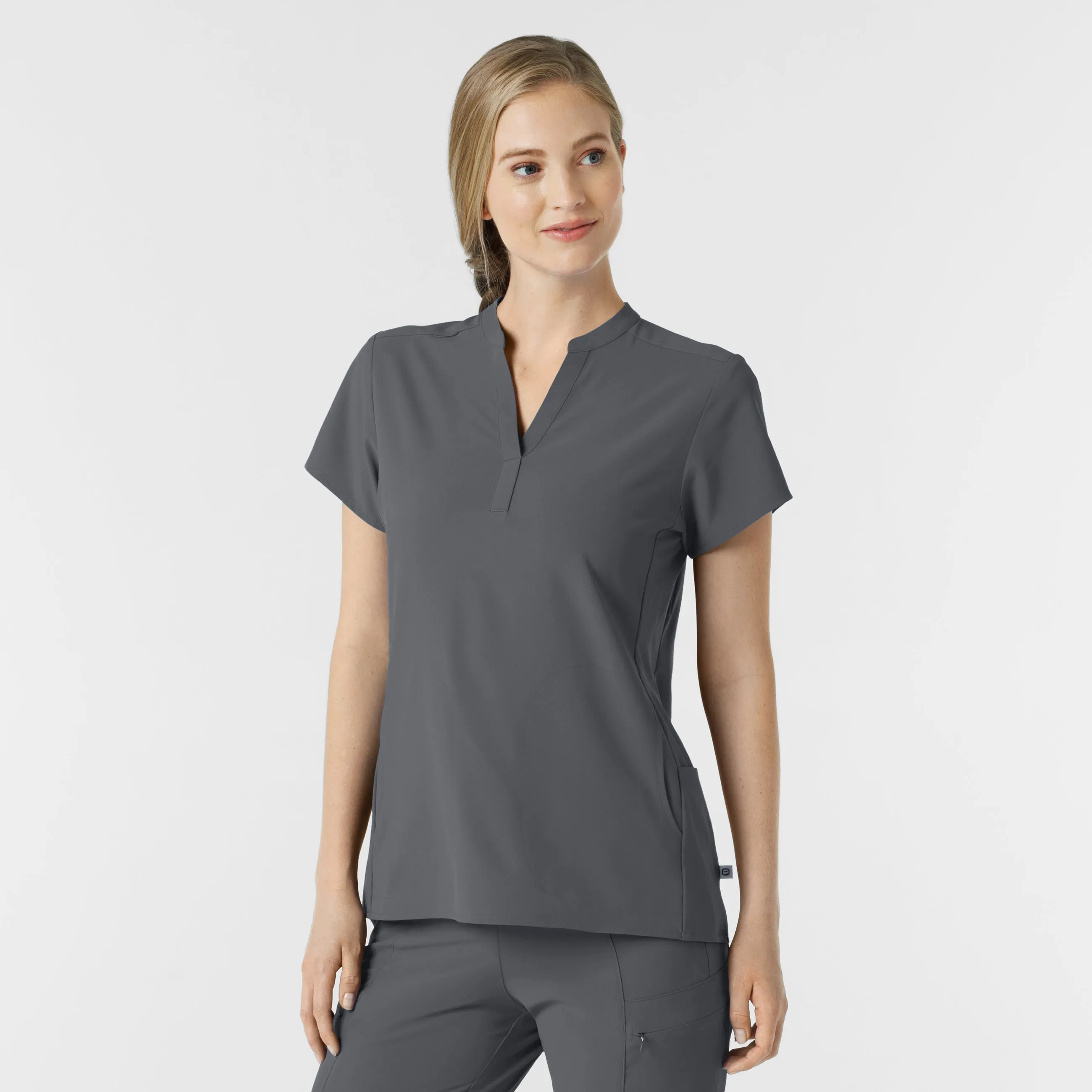 RENEW Women's Mandarin Collar Scrub Top - Pewter