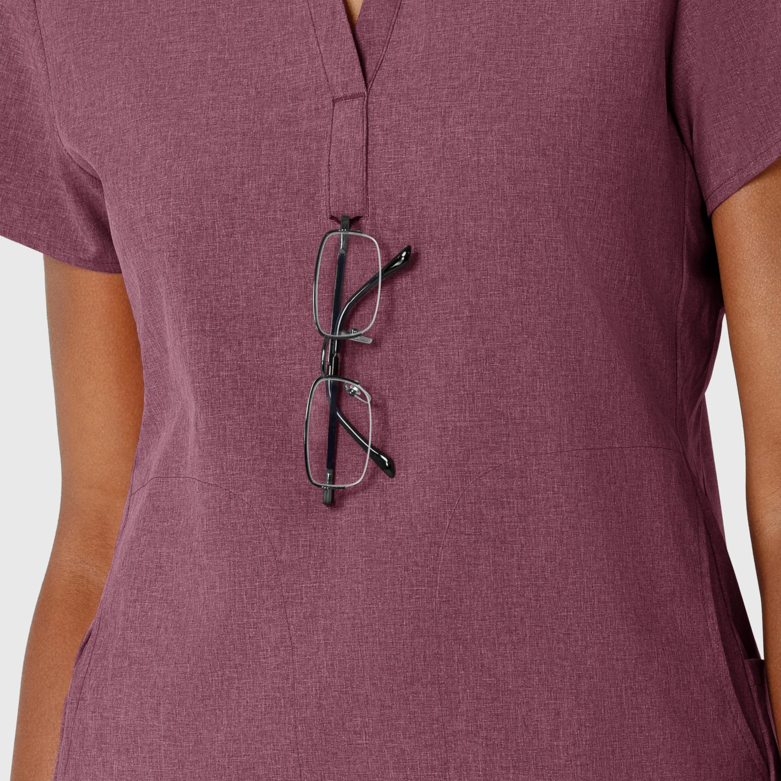 RENEW Women's Mandarin Collar Scrub Top - Wine Heather