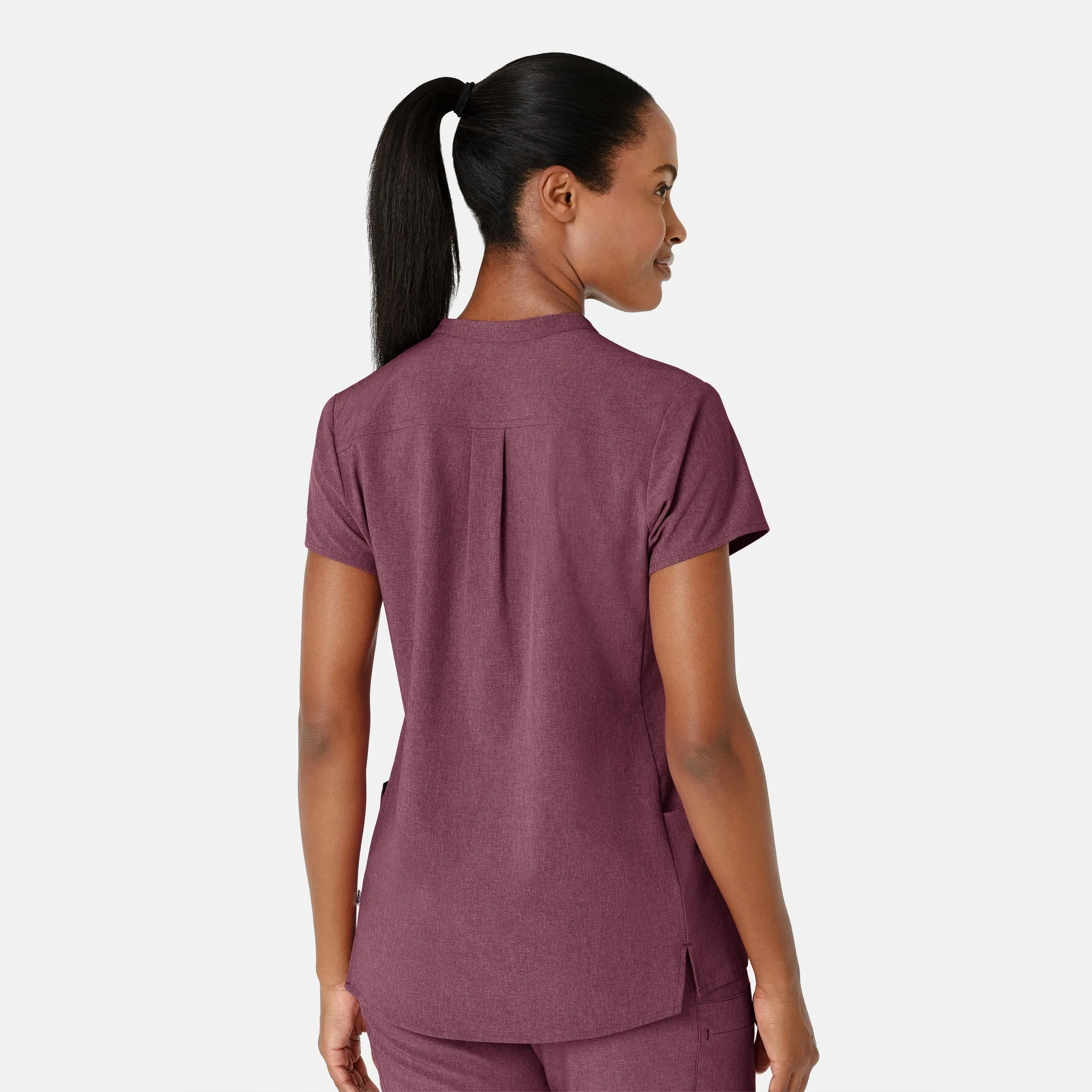 RENEW Women's Mandarin Collar Scrub Top - Wine Heather